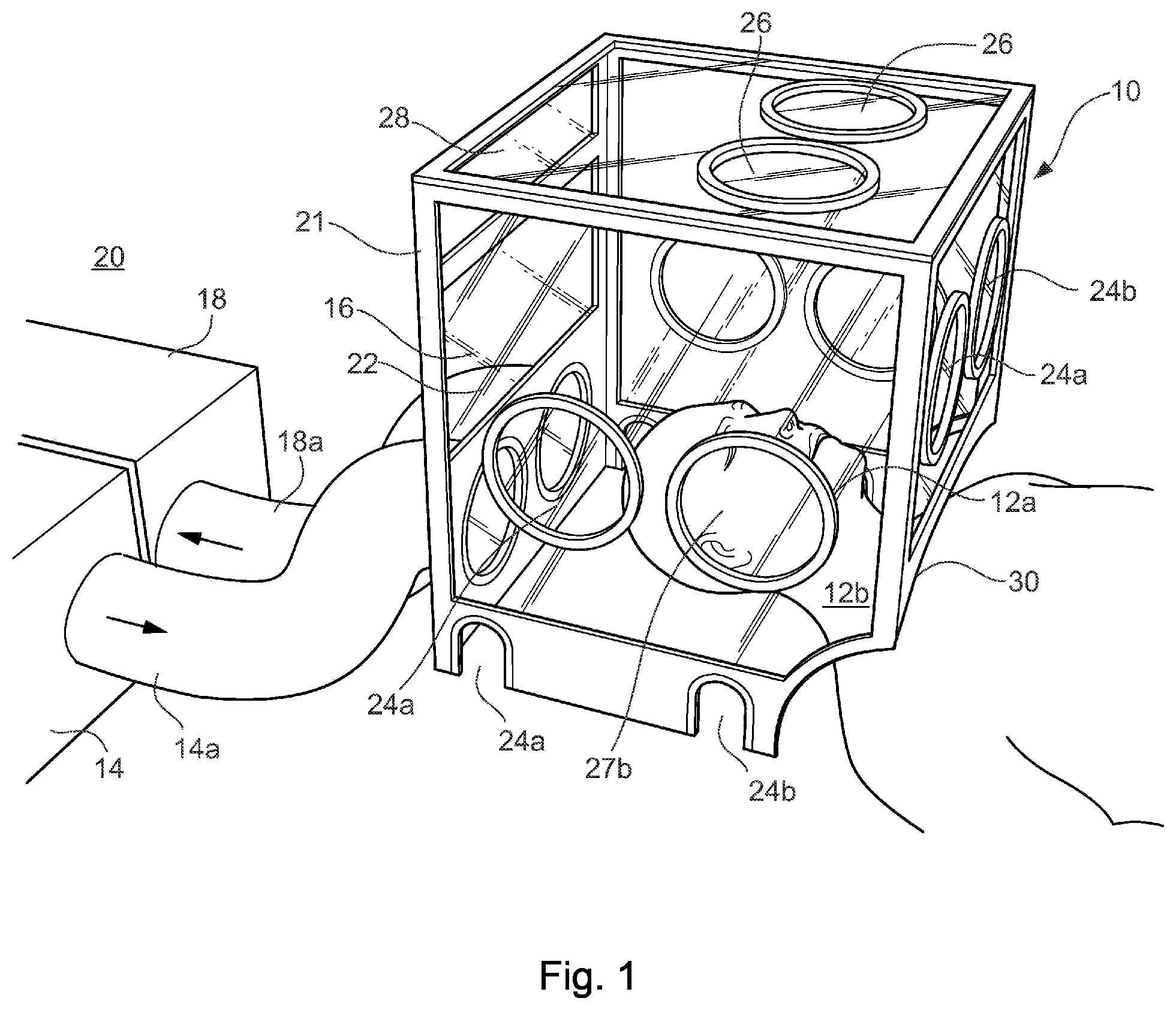 Patent US12090092 — Portable negative-pressure medical and dental isolation chamber and procedures of use — Figure 1