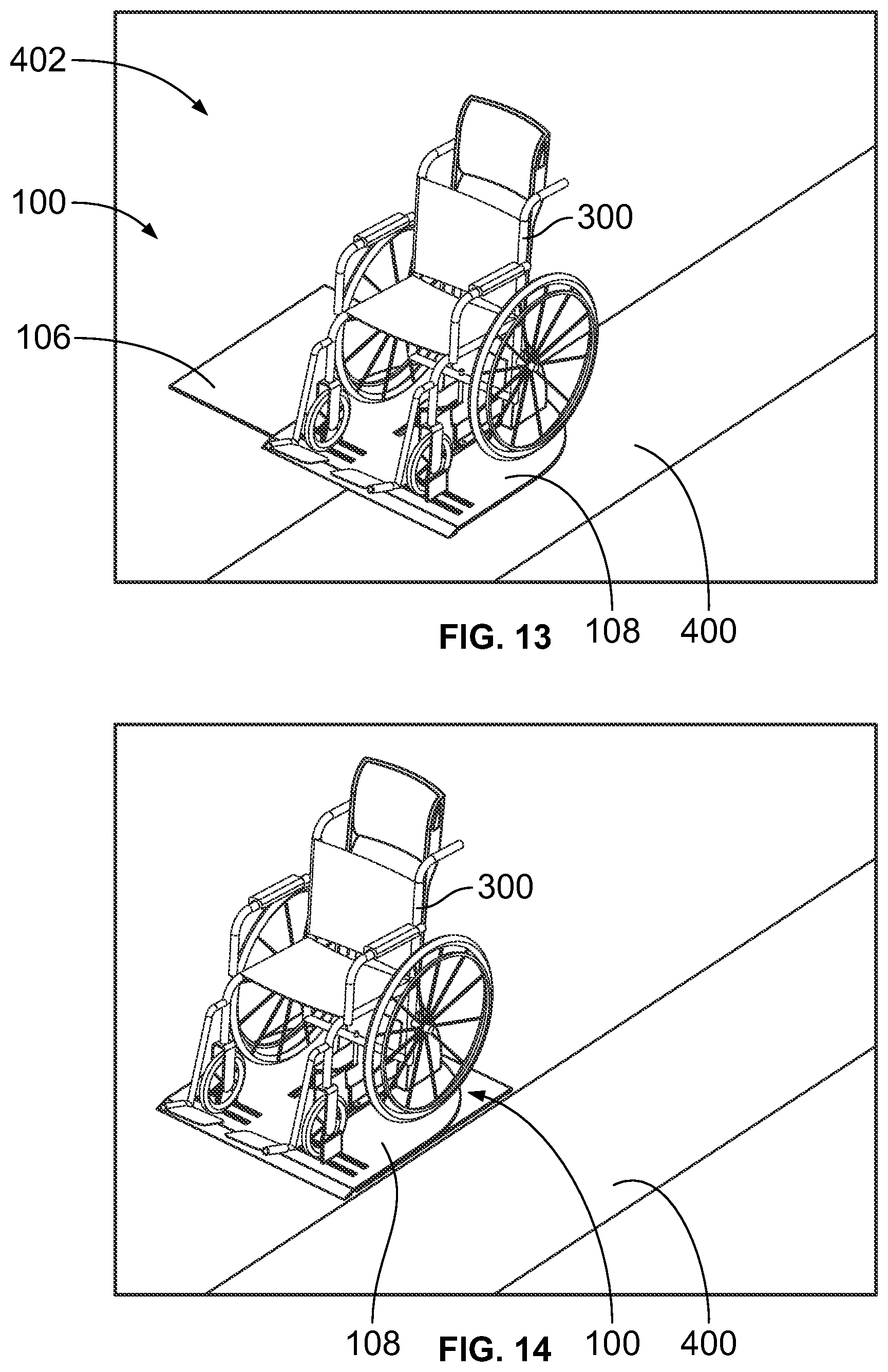 Patent US12090097 Figure 9 – Platform system for securing a wheelchair in position within an internal cabin of a vehicle