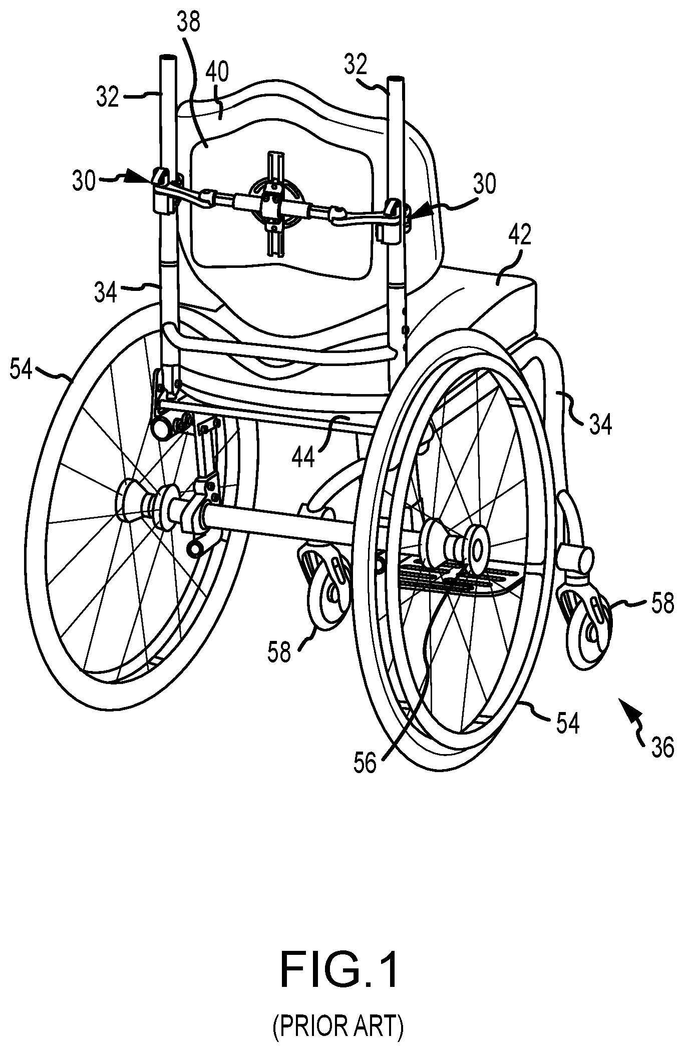 Patent US12090102 — Wheelchair back support adjustment system with central spherical joint — Figure 1