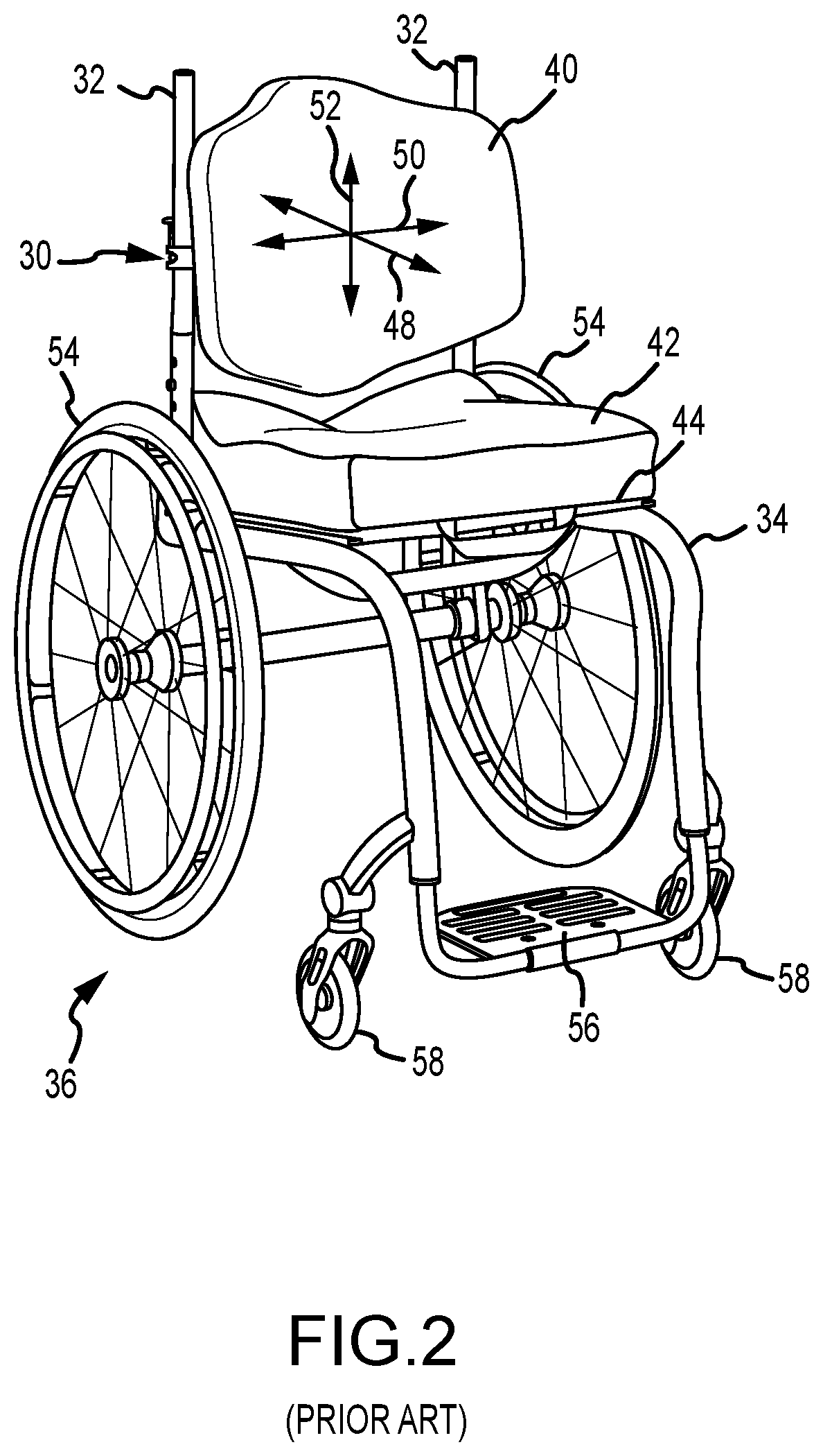 Patent US12090102 Figure 2 – Wheelchair back support adjustment system with central spherical joint