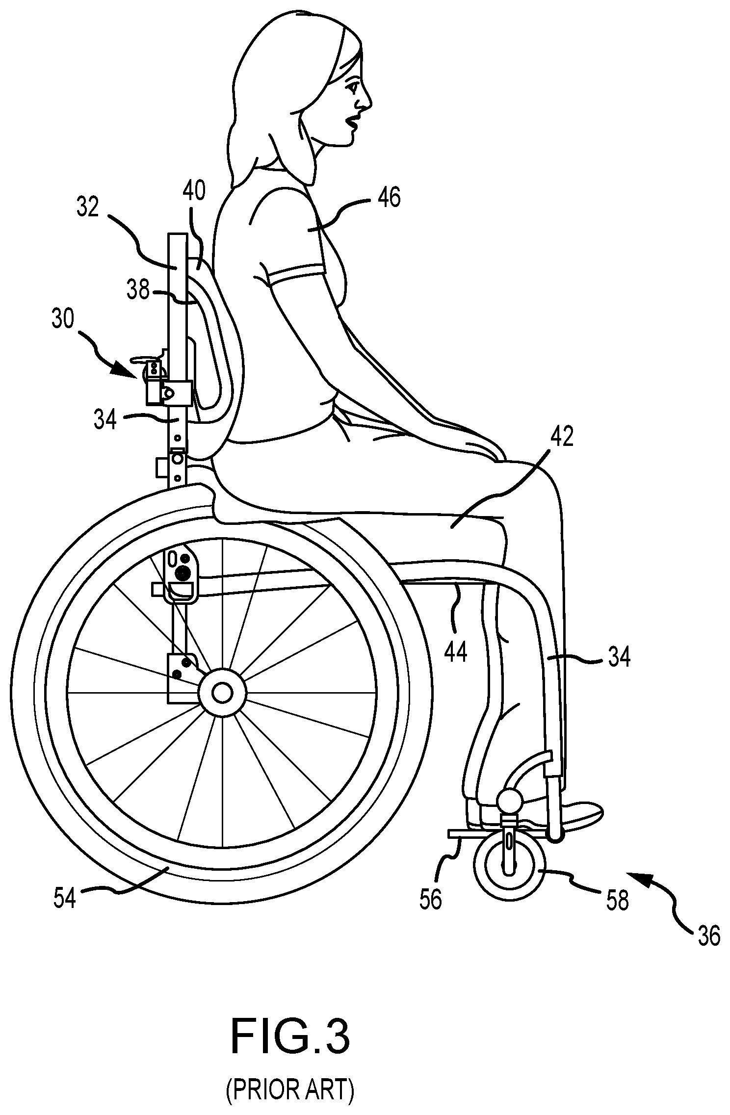 Patent US12090102 Figure 3 – Wheelchair back support adjustment system with central spherical joint