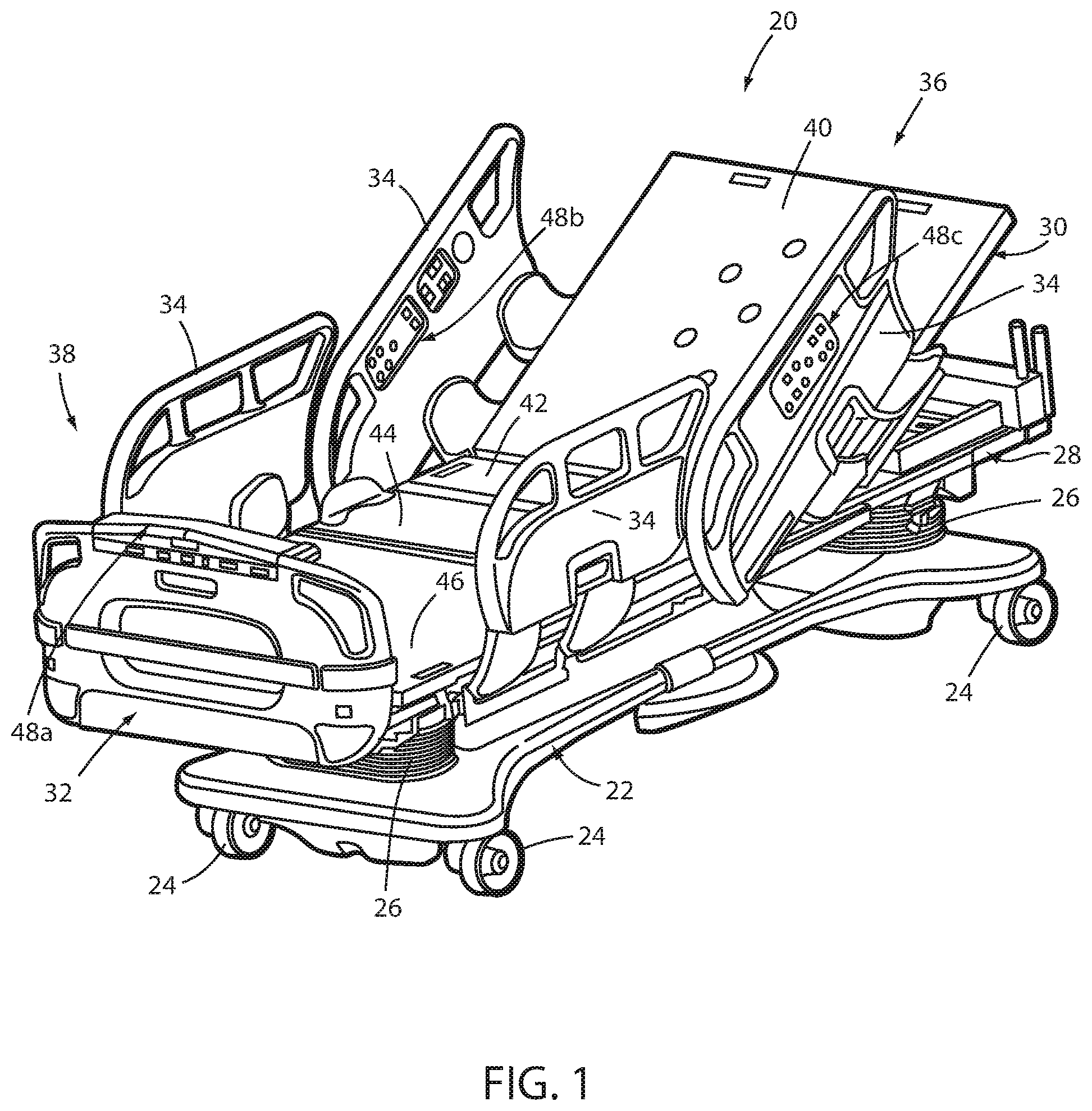 Patent US12090103 Figure 1 – Patient care system with power management