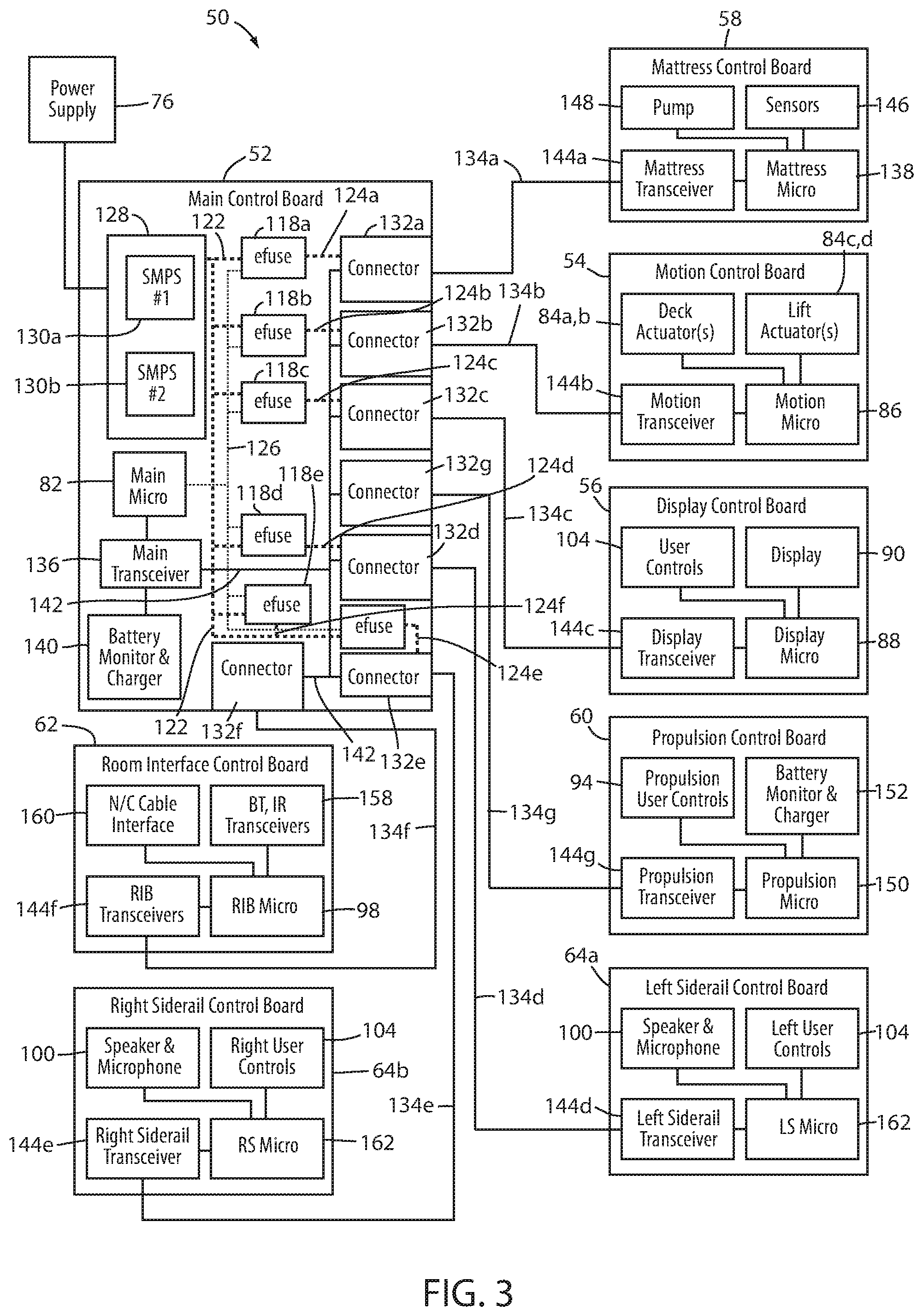 Patent US12090103 Figure 3 – Patient care system with power management