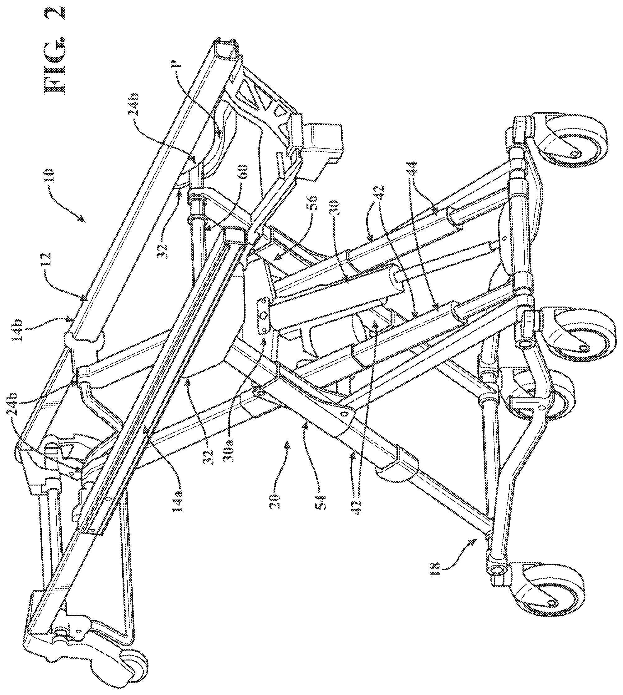 Patent US12090104 Figure 2 – Patient support apparatus with hydraulic oscillation dampening