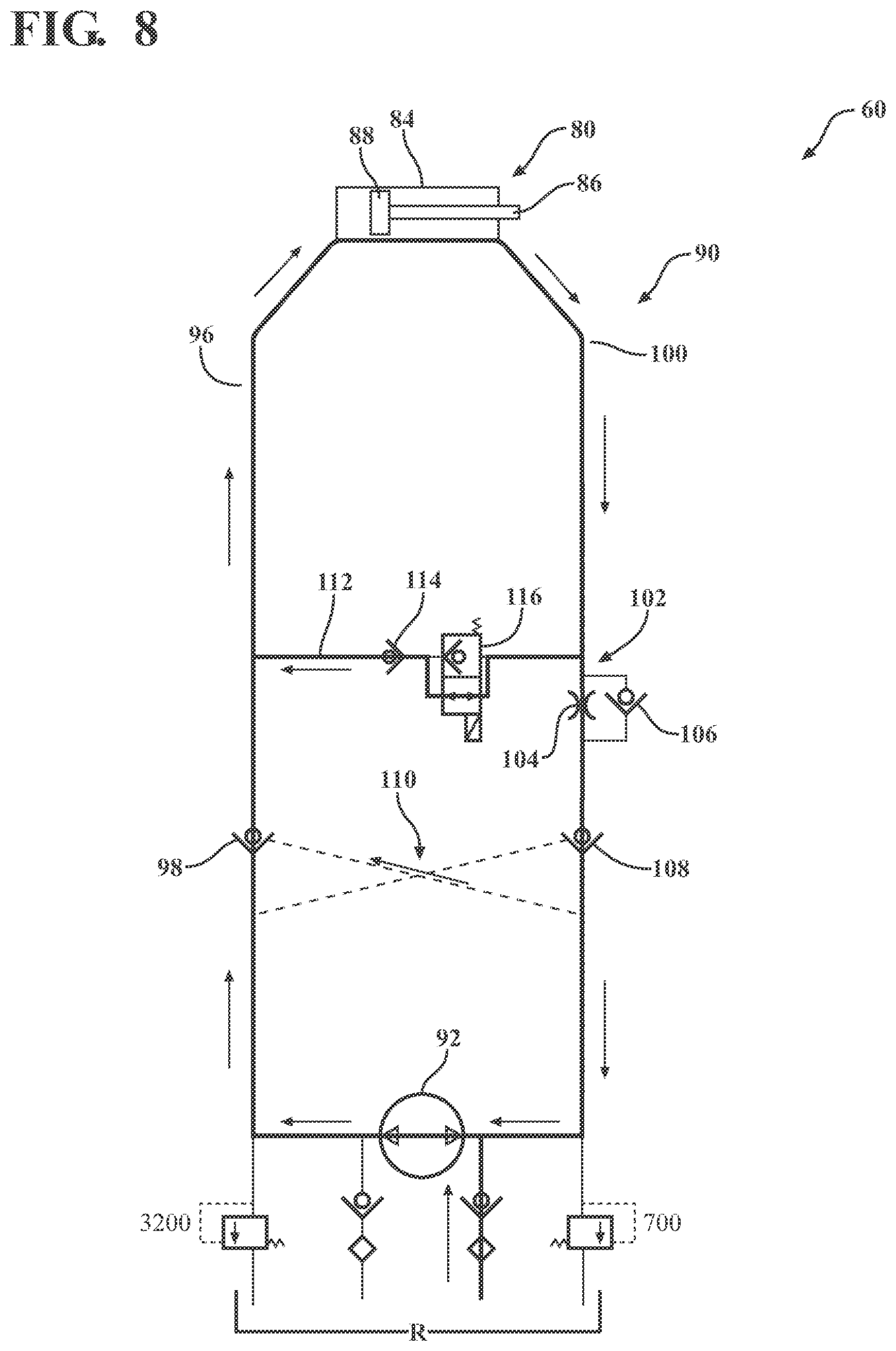 Patent US12090104 Figure 8 – Patient support apparatus with hydraulic oscillation dampening