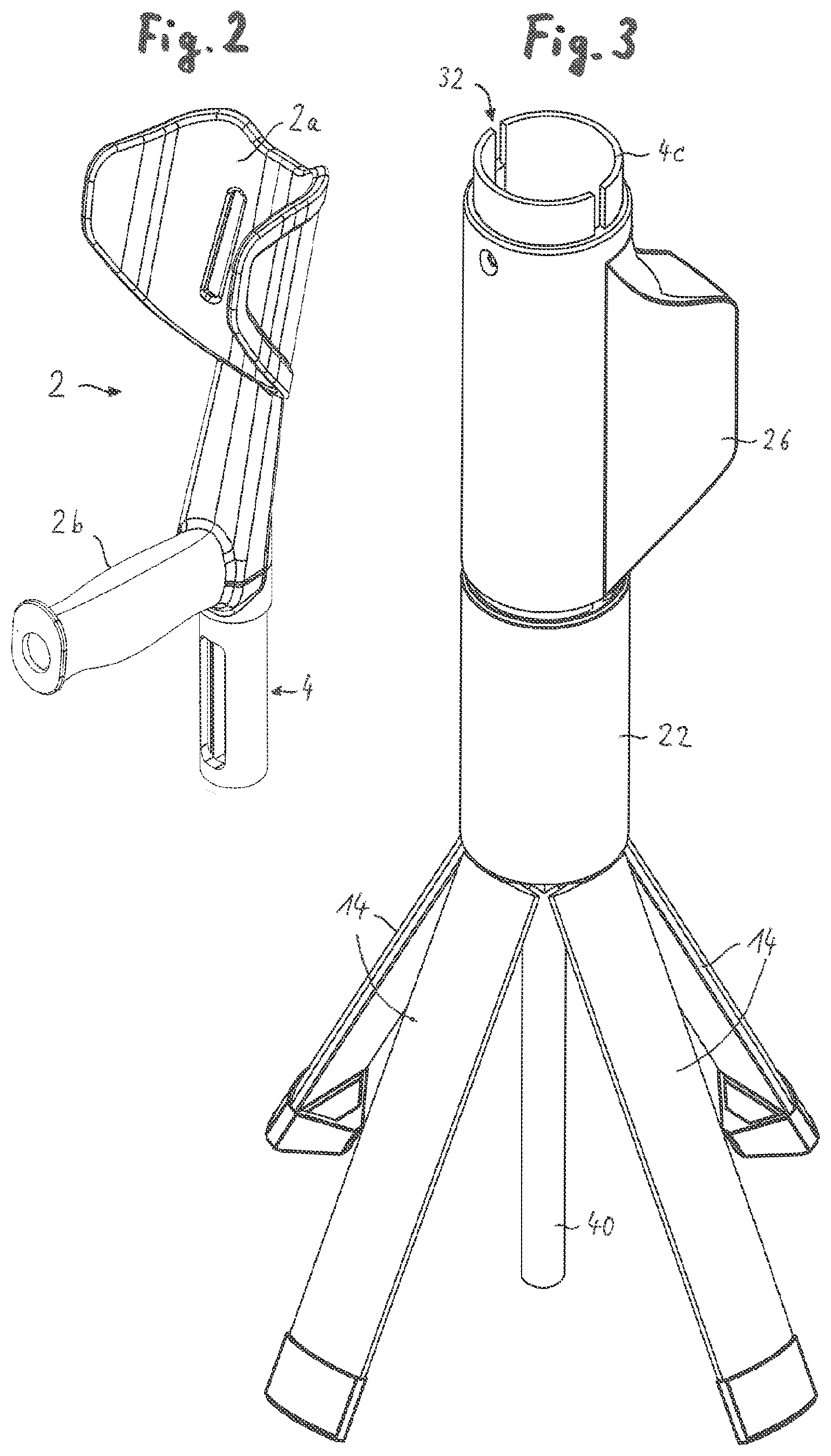 Patent US12090114 Figure 2 – Walking aid with fold-out support legs for sitting down