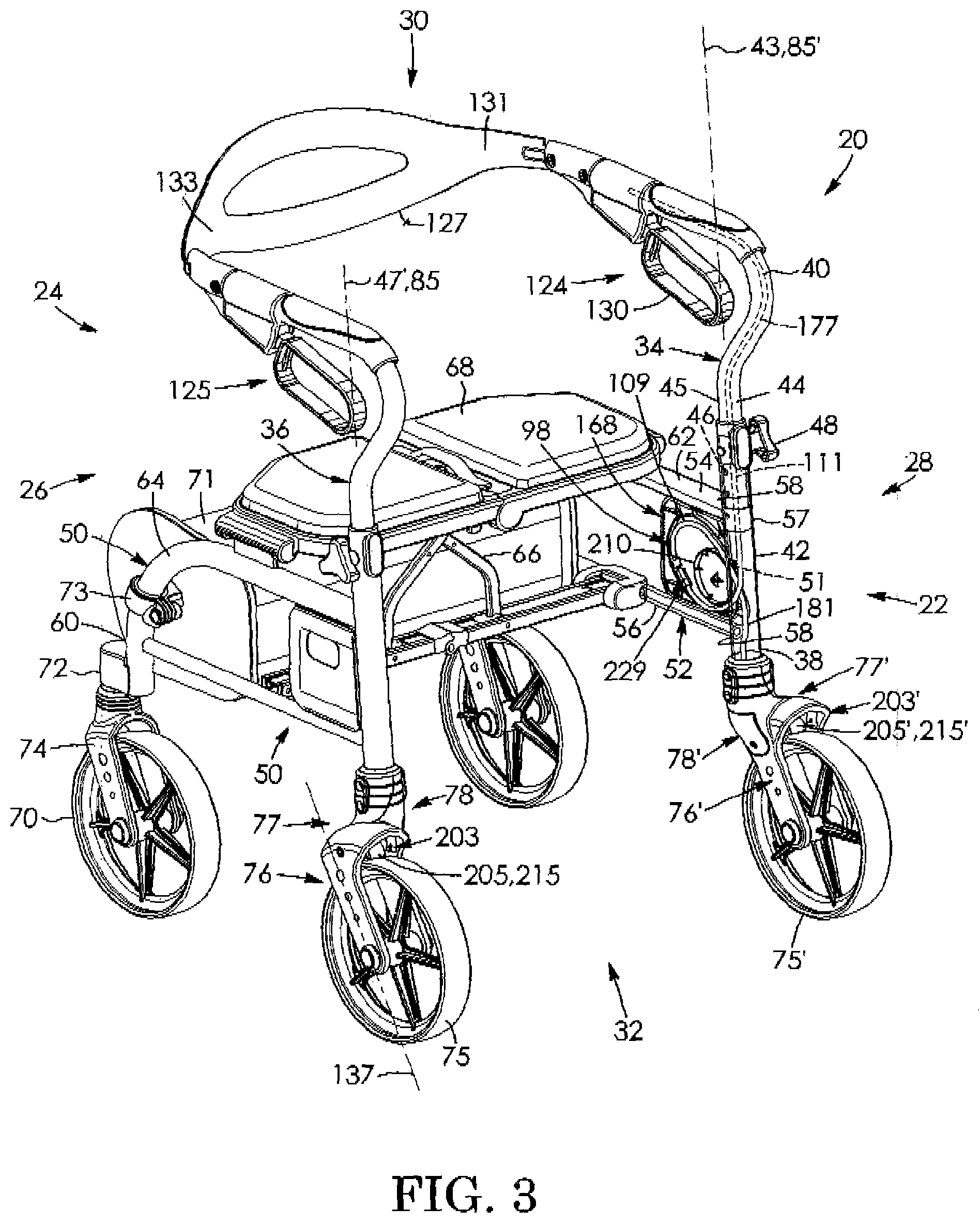 Patent US12090115 Figure 3 – Cable tension adjuster for height-adjustable wheeled vehicle