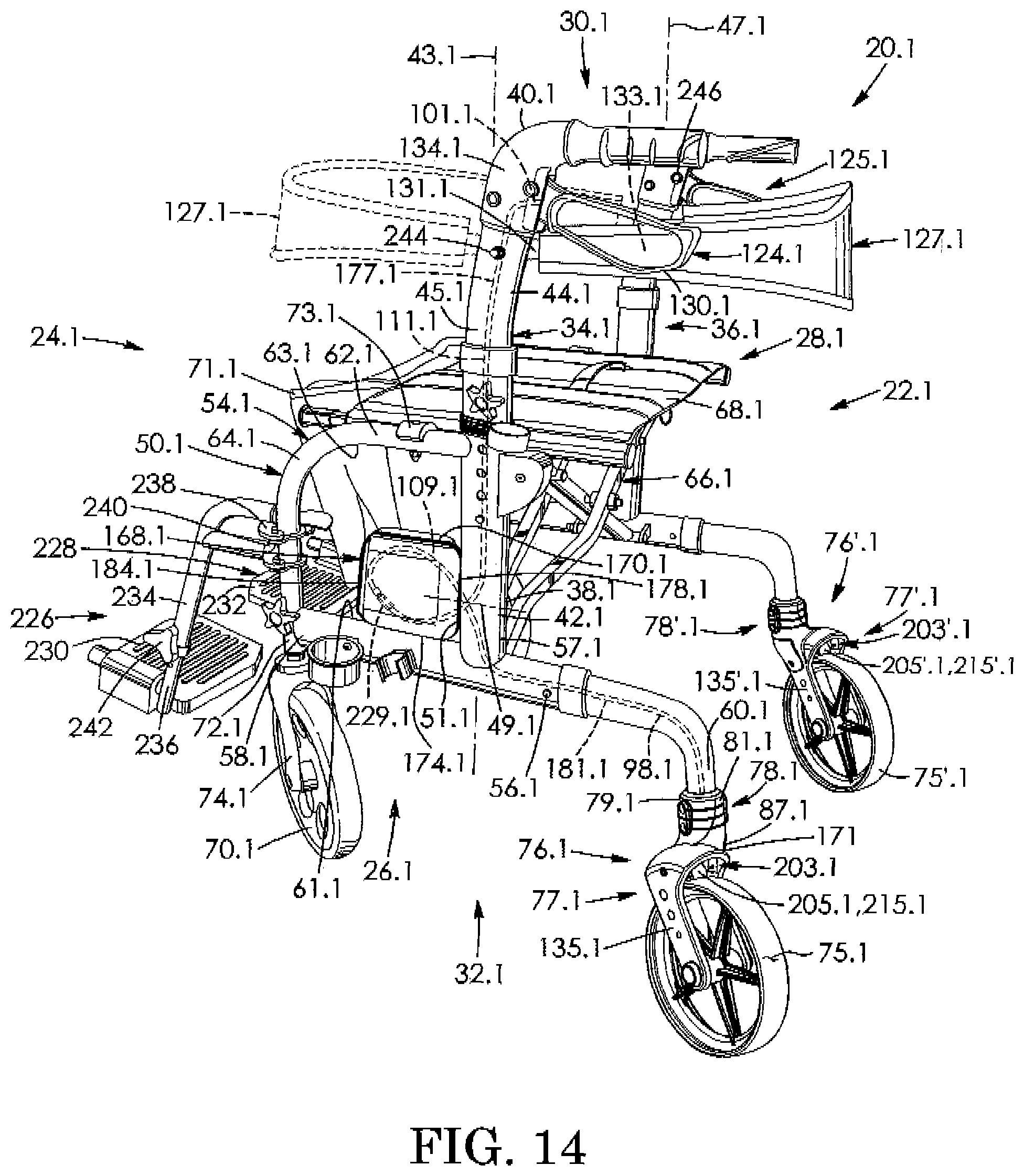 Patent US12090115 Figure 11 – Cable tension adjuster for height-adjustable wheeled vehicle