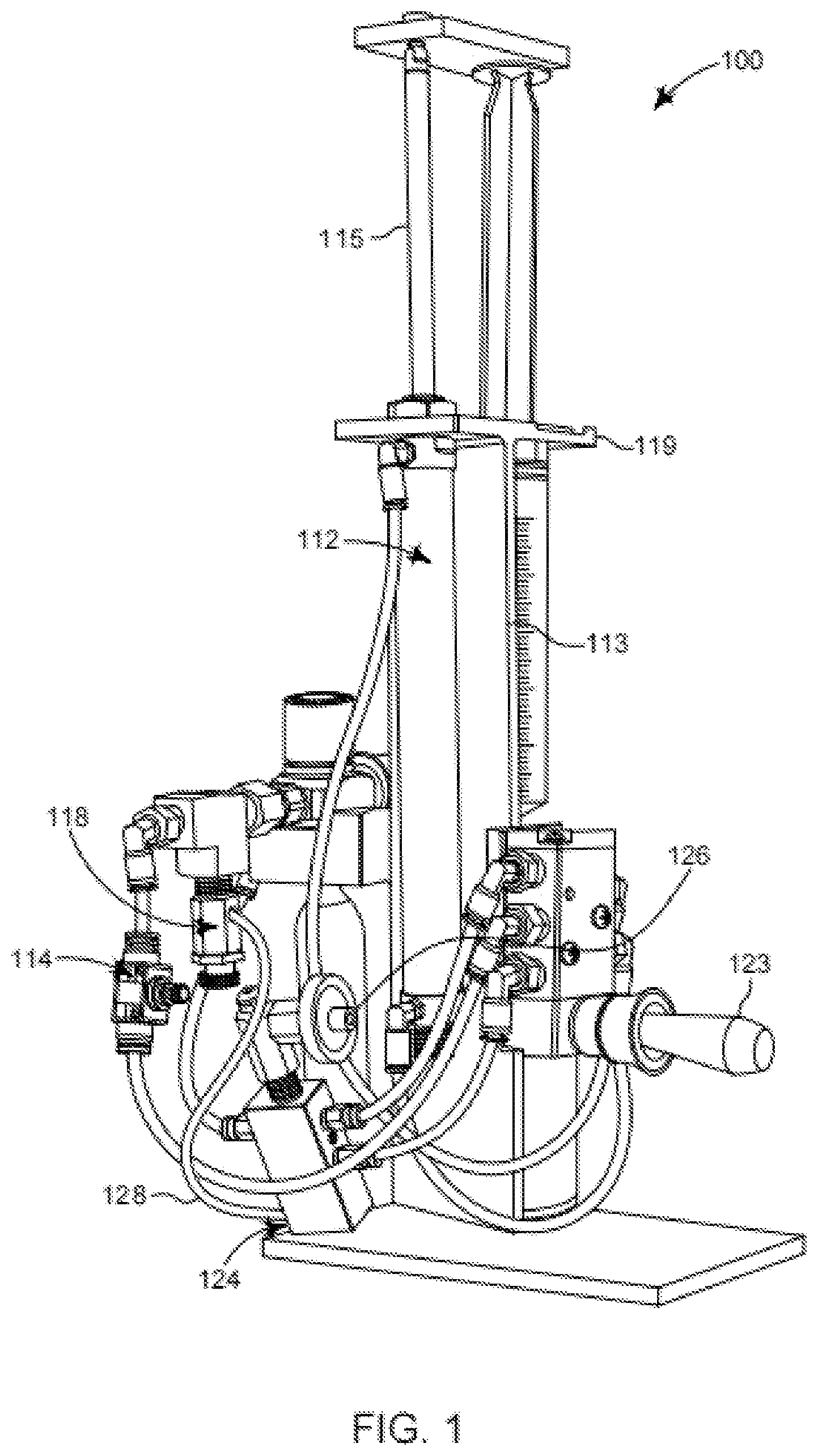 Patent US12090121 Figure 1 – Pneumatic sterile liquid compounding machine