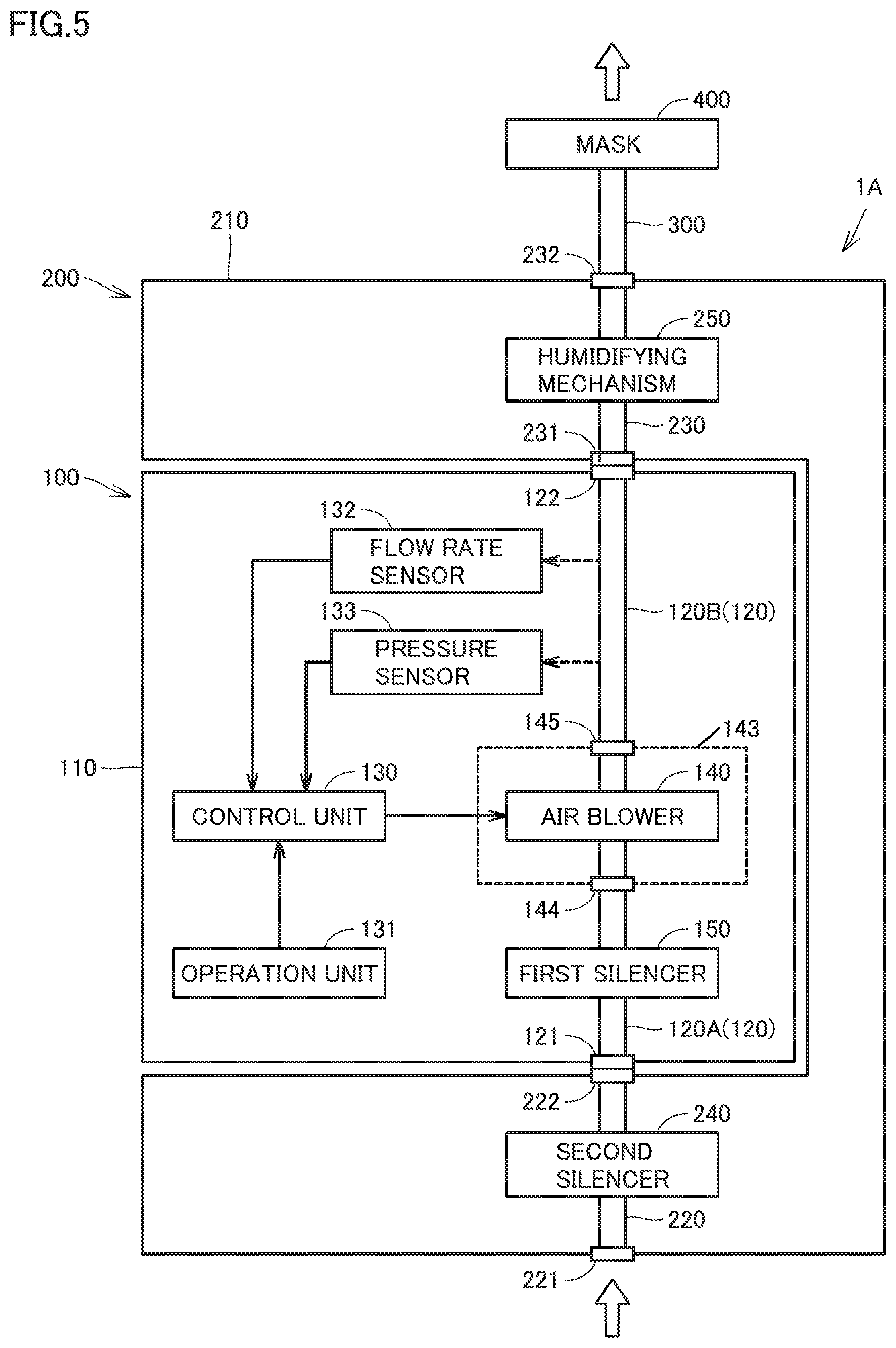 Patent US12090272 Figure 5 – Continuous positive airway pressure apparatus