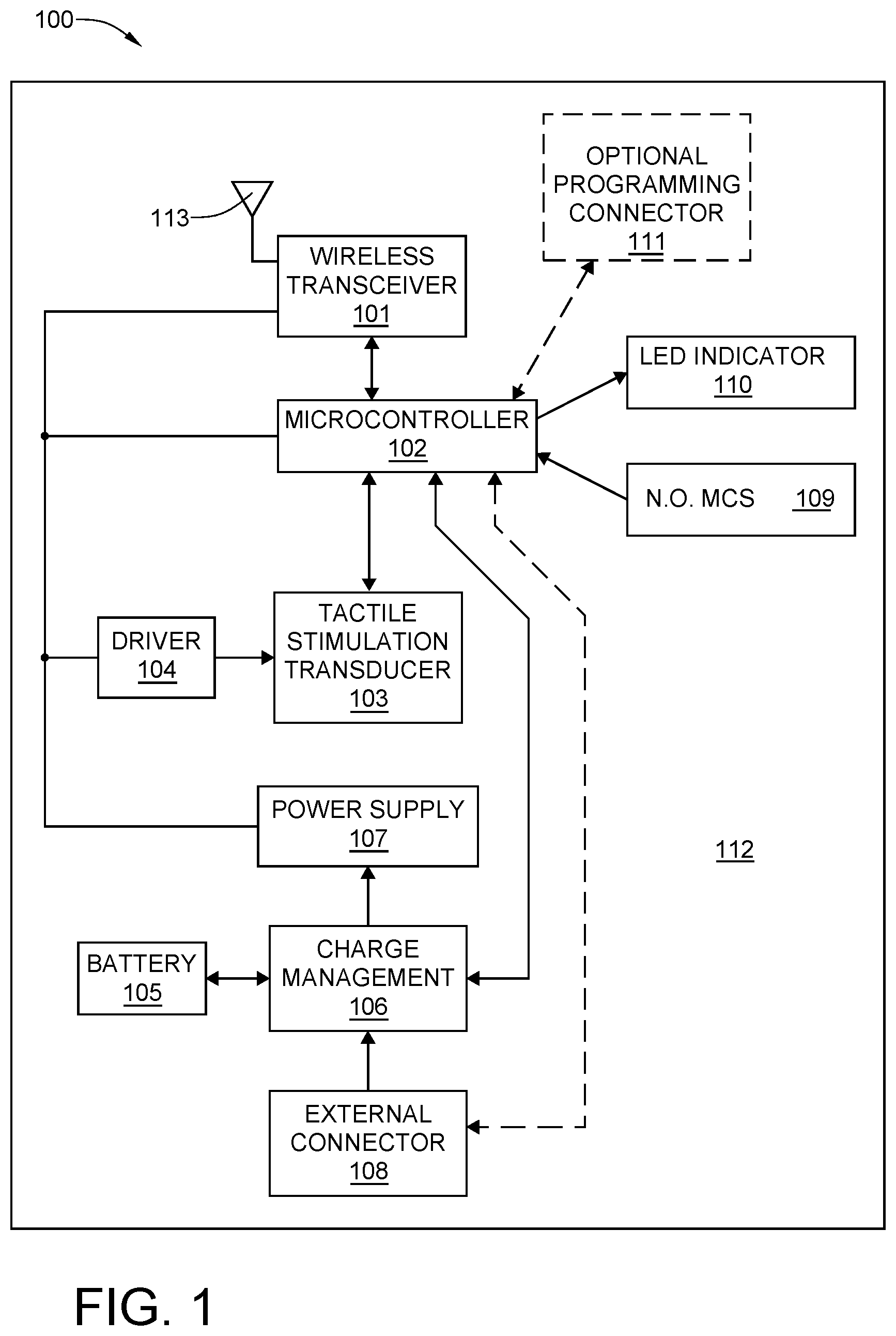 Patent US12090280 — Apparatus for administering bilateral tactile stimulation to a human subject — Figure 1