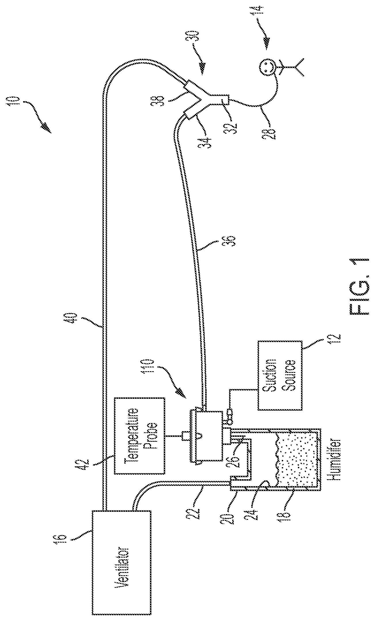 Patent US12090297 Figure 1 – Adaptors for removal of debris and fluids from ventilator circuits