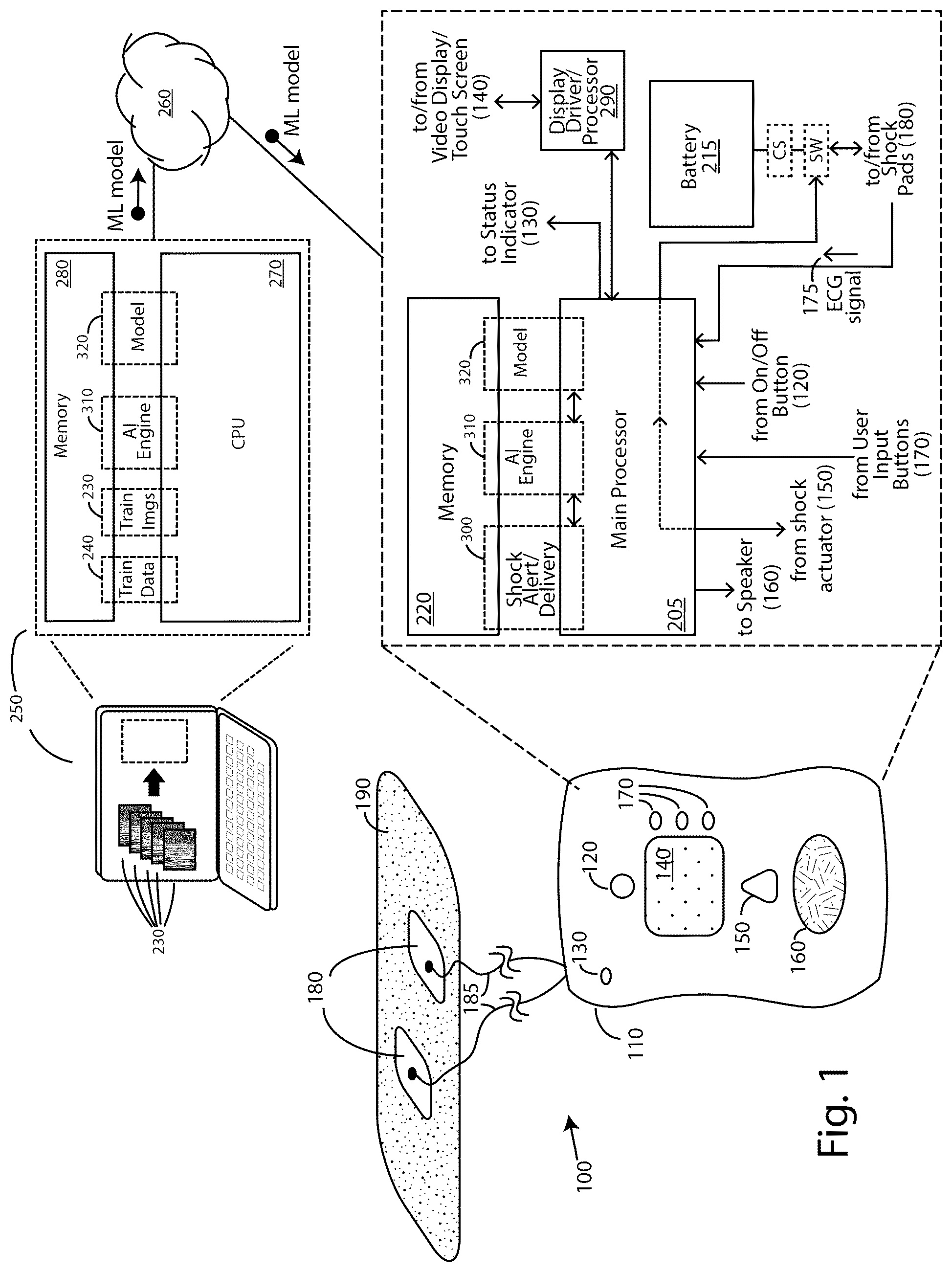 Patent US12090334 — Automated external defibrillation with deep neural network — Figure 1