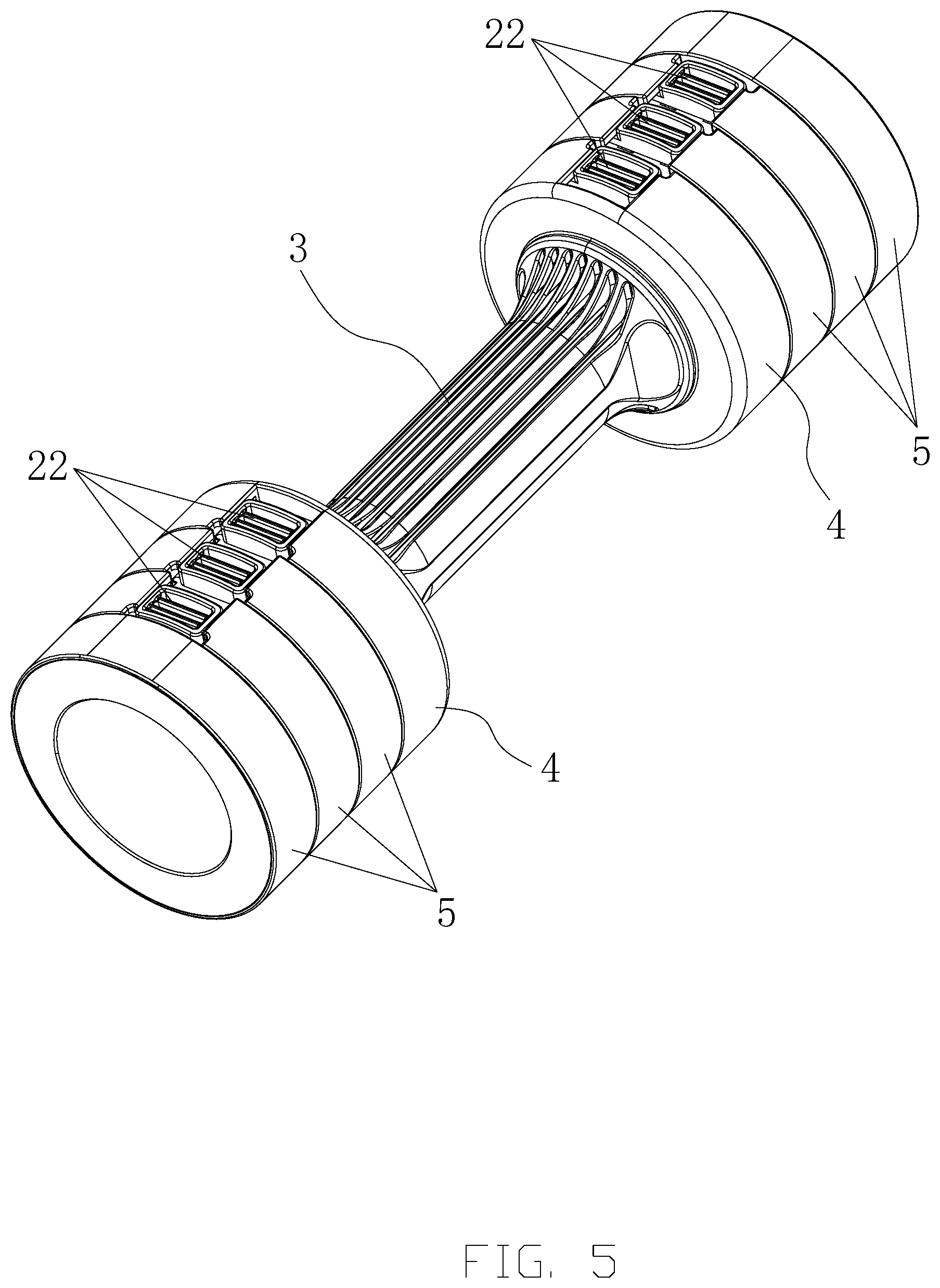Patent US12090358 Figure 5 – Quick assembly and disassembly connecting structures and weight adjustable dumbbell