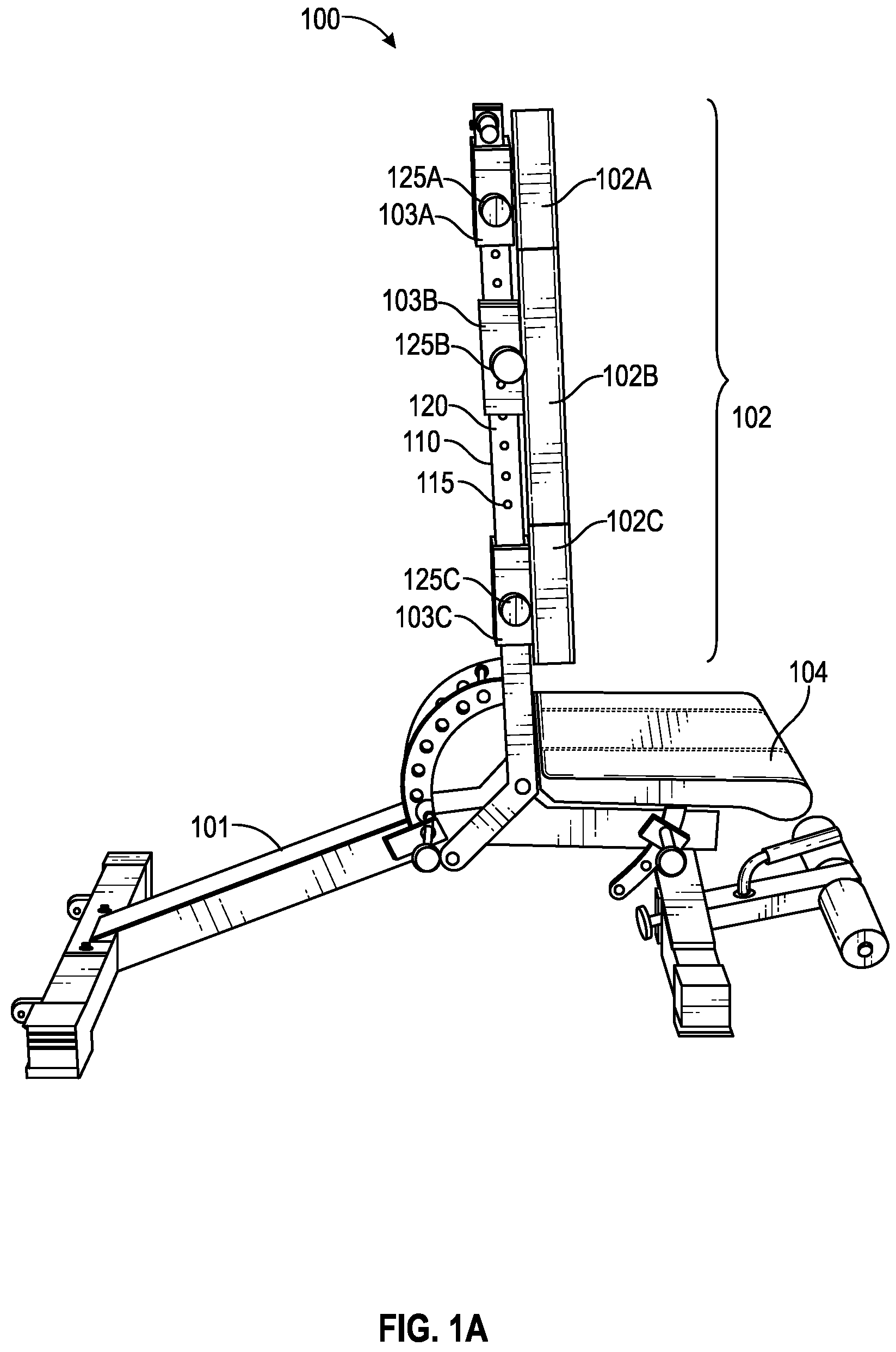 Patent US12090361 Figure 1 – Exercise bench with adjustable backrest