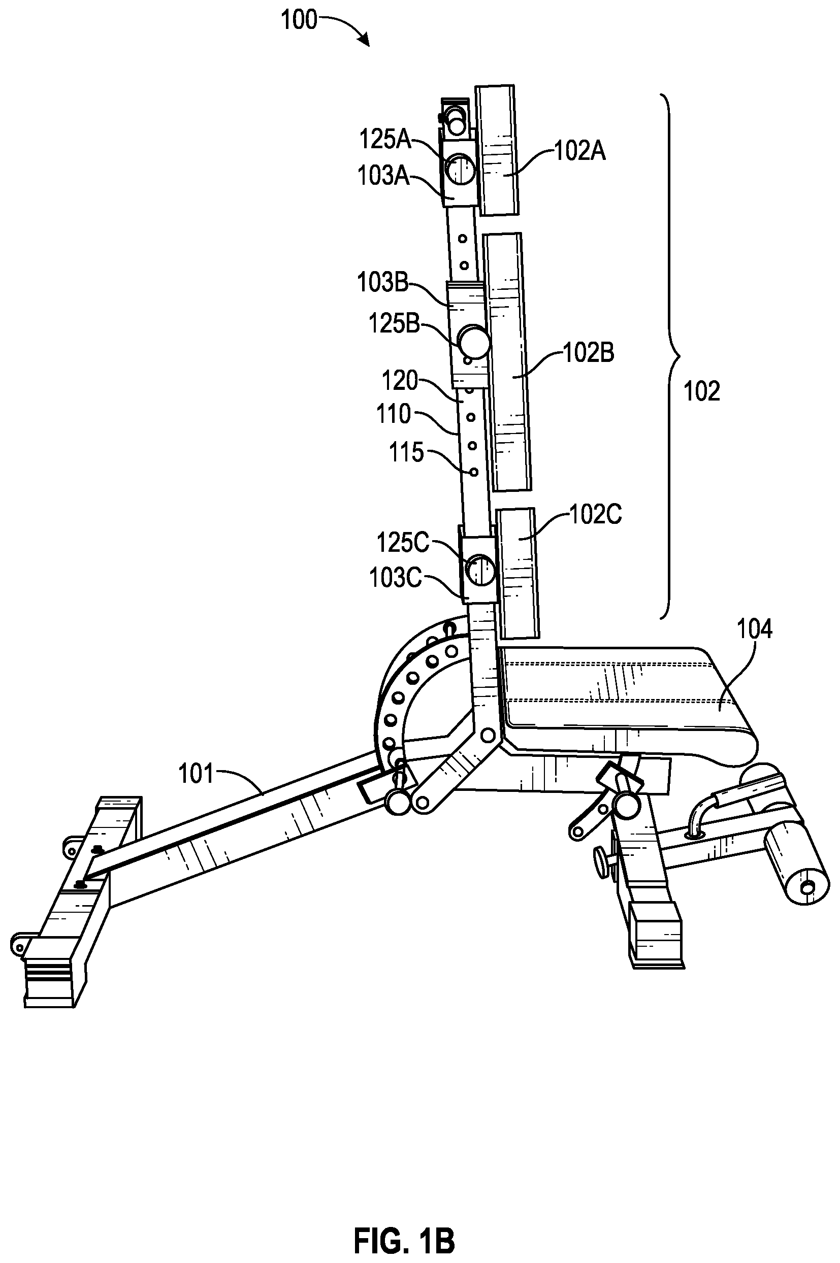 Patent US12090361 Figure 2 – Exercise bench with adjustable backrest