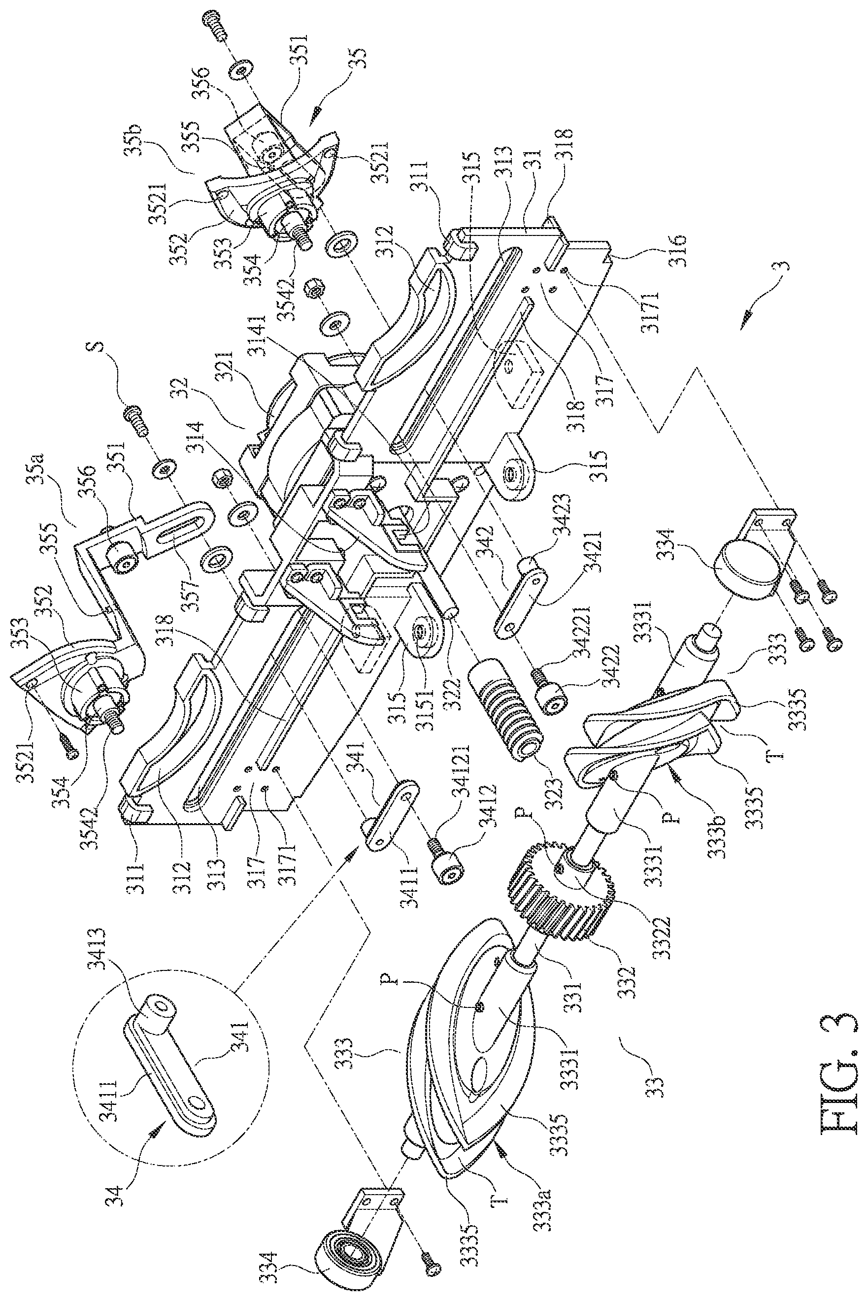 Patent US12090364 Figure 3 – Ankle-spinning exercise apparatus
