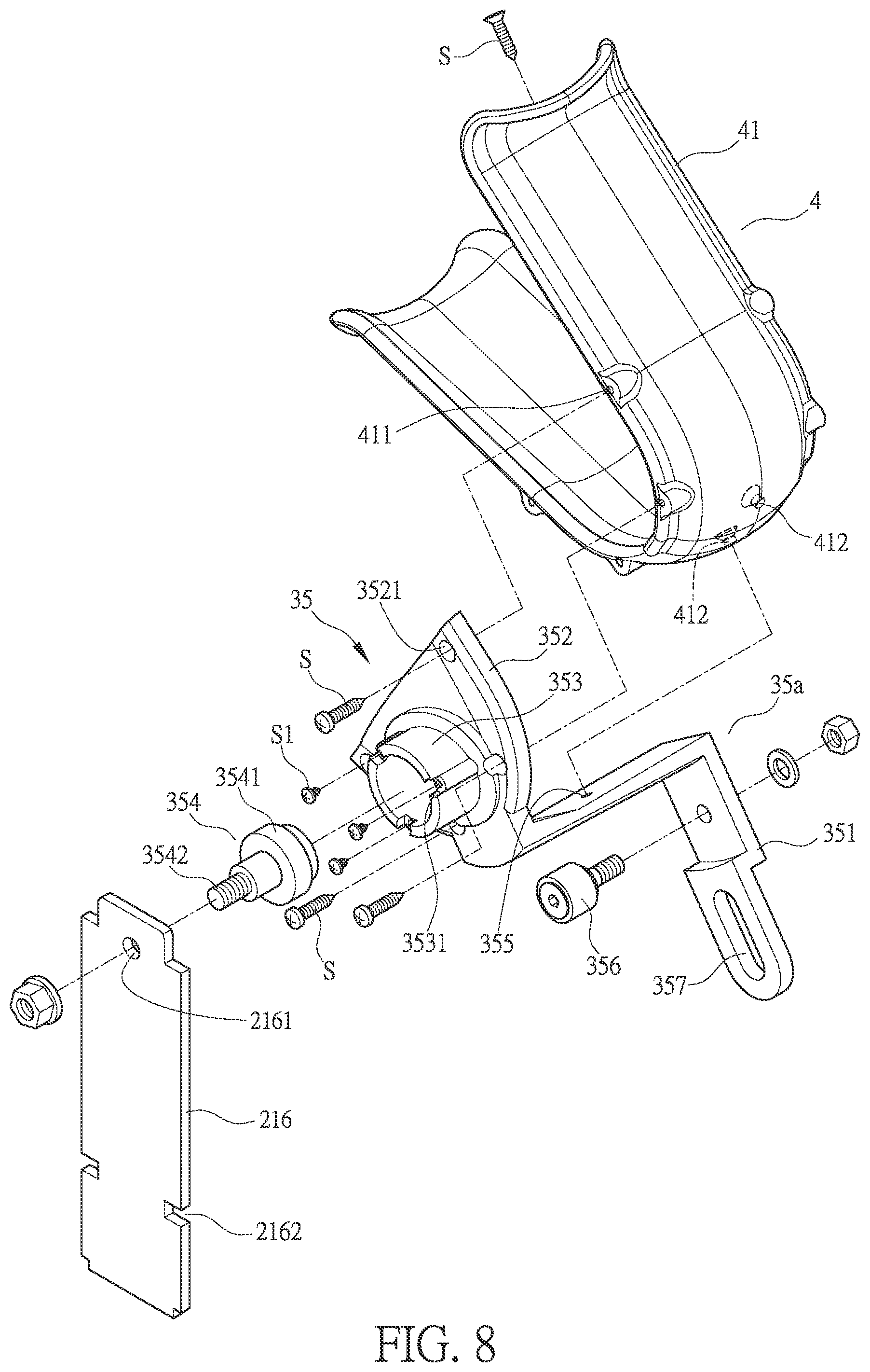 Patent US12090364 Figure 8 – Ankle-spinning exercise apparatus