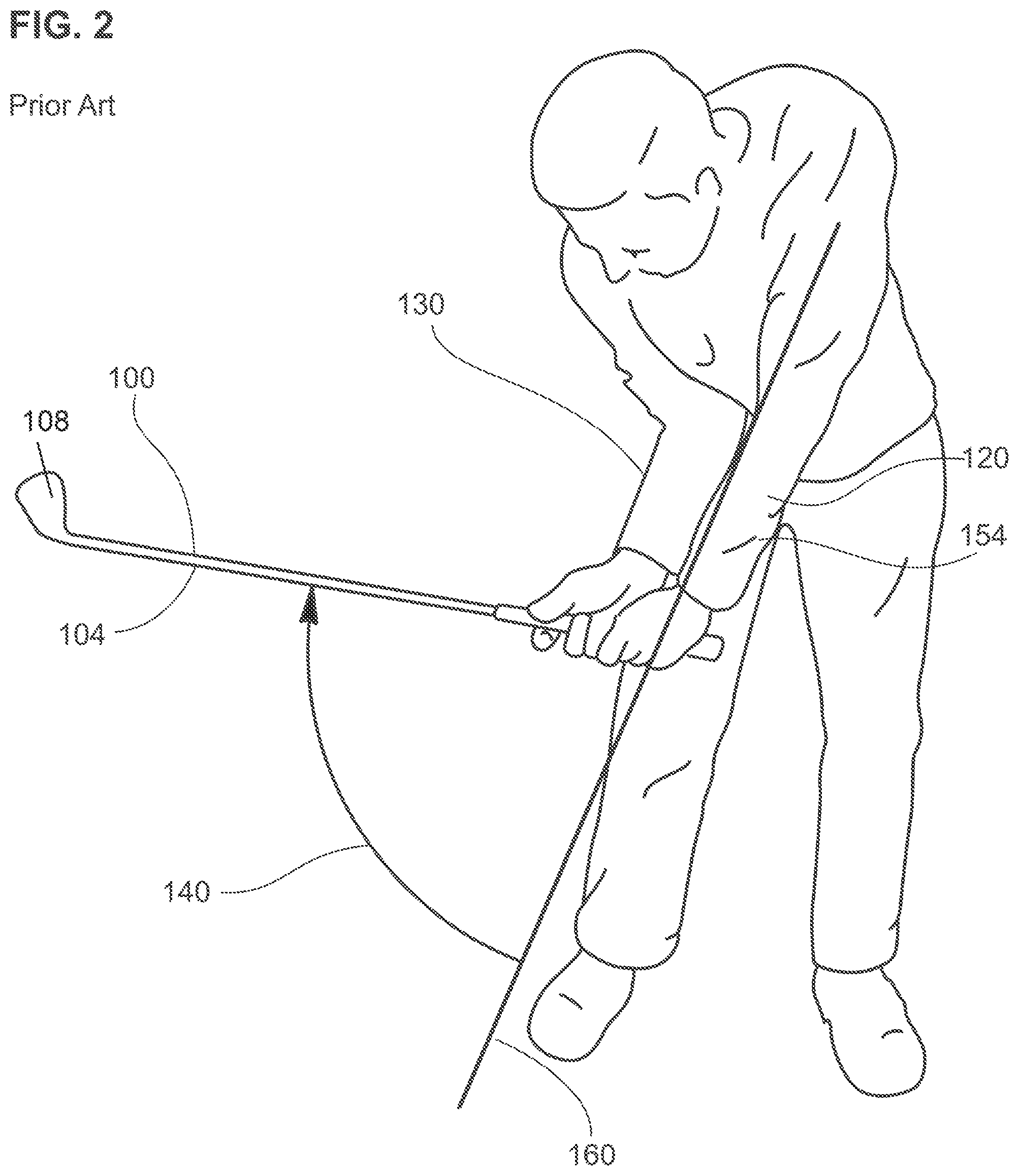 Patent US12090382 Figure 2 – Training device to enhance swing lag