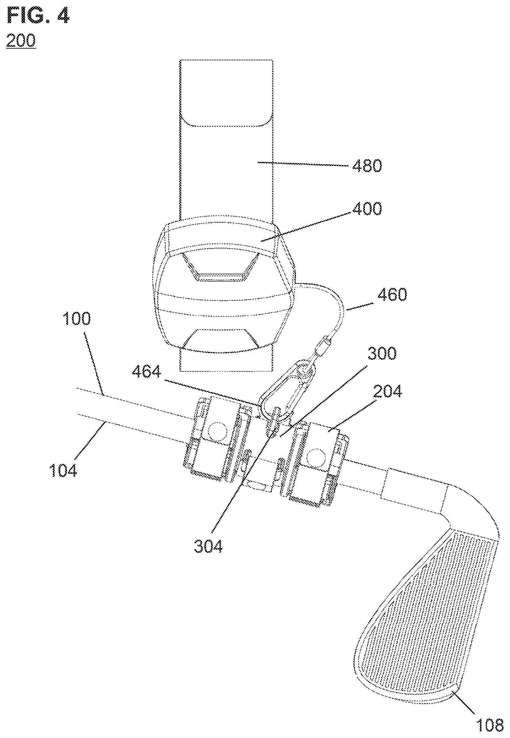 Patent US12090382 Figure 4 – Training device to enhance swing lag