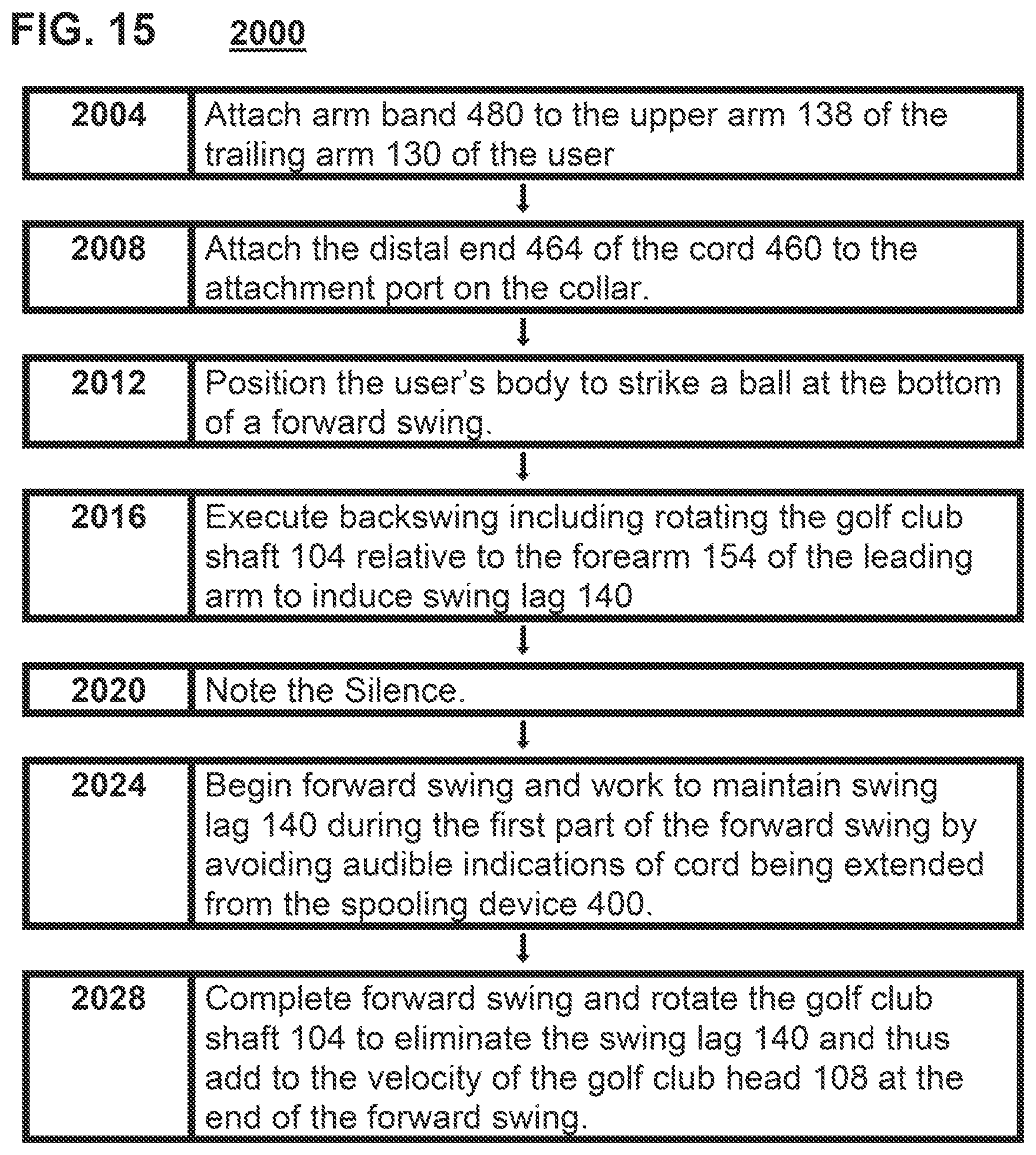 Patent US12090382 Figure 13 – Training device to enhance swing lag
