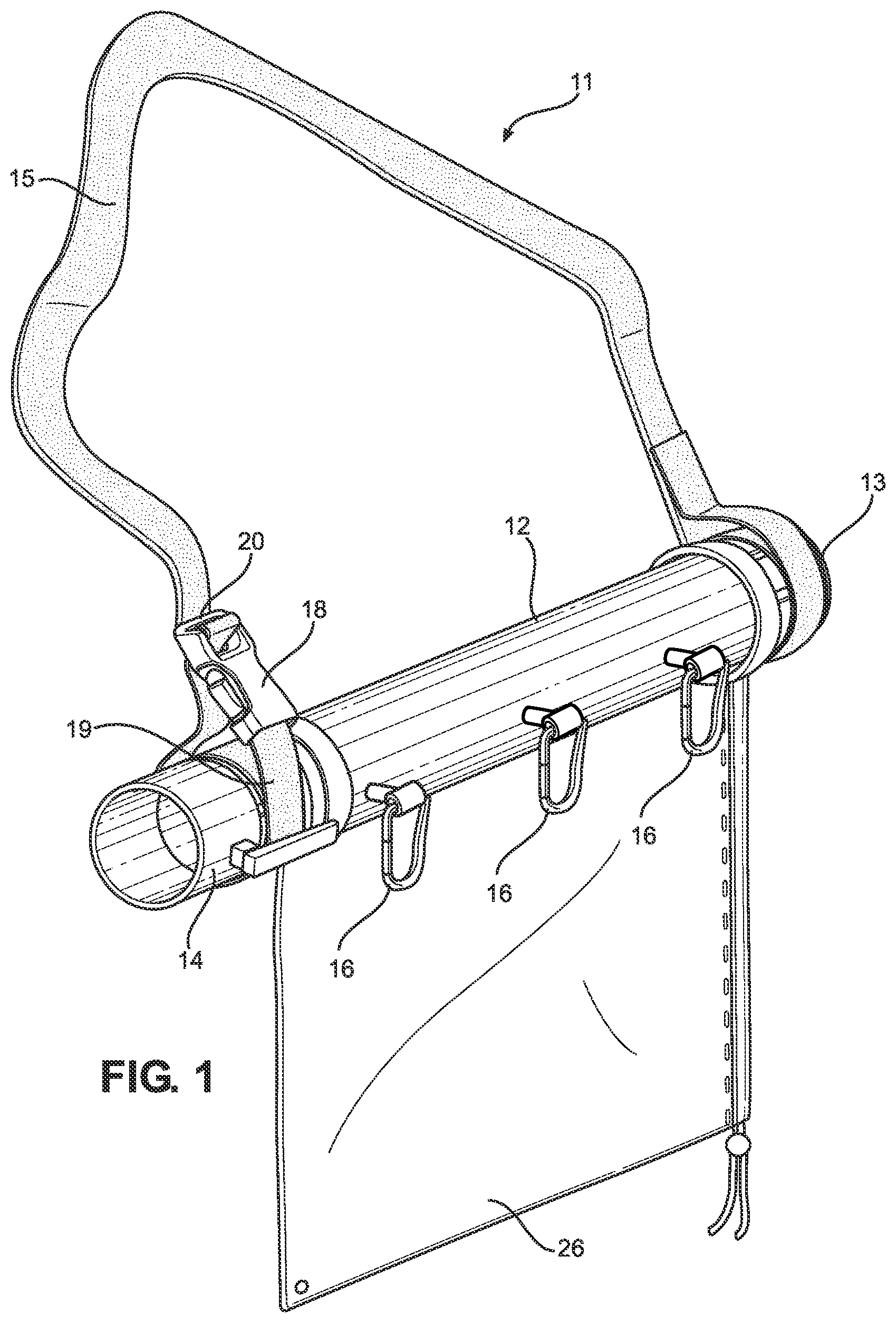 Patent US12090384 Figure 1 – Sporting equipment storage sling