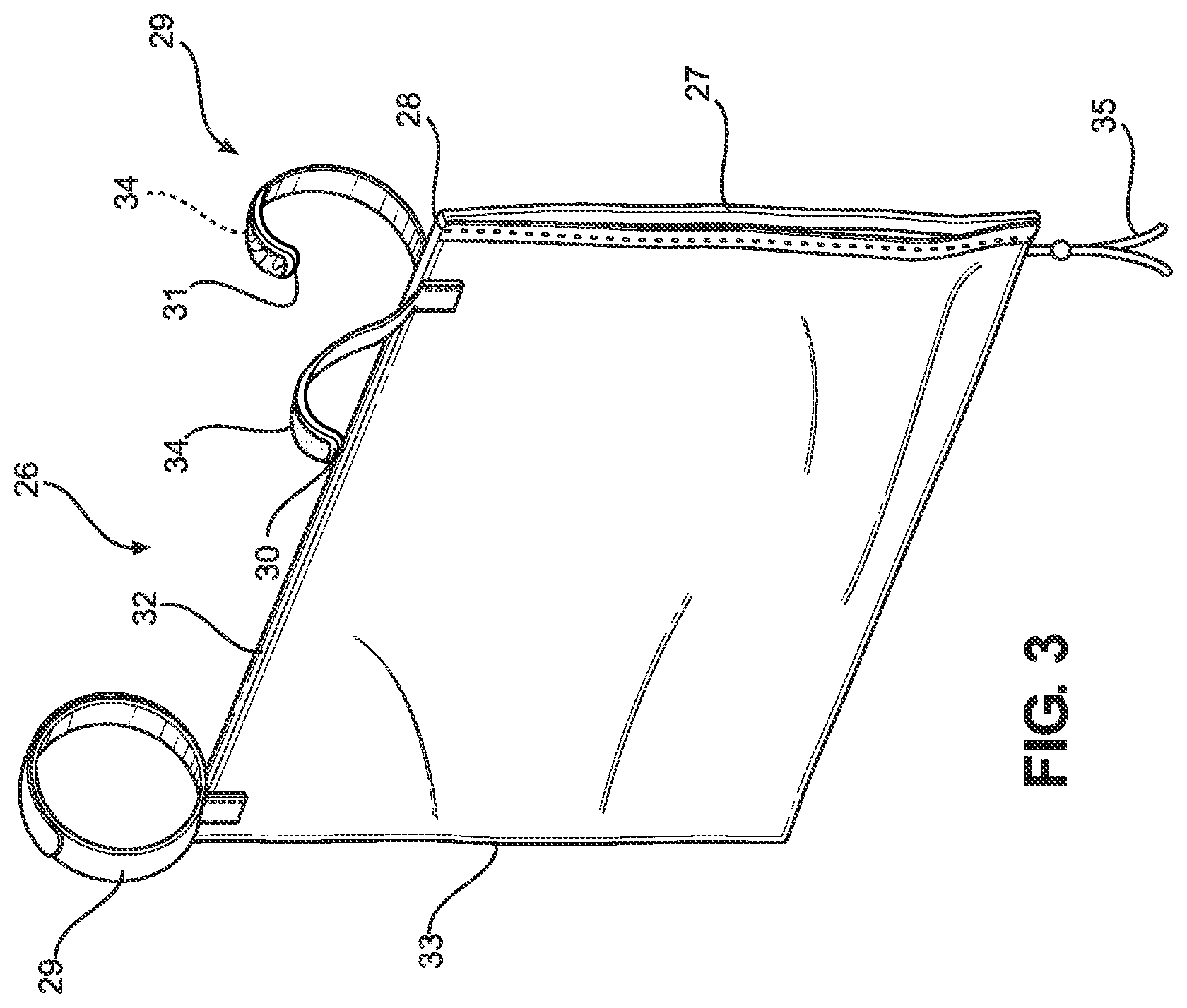 Patent US12090384 Figure 3 – Sporting equipment storage sling