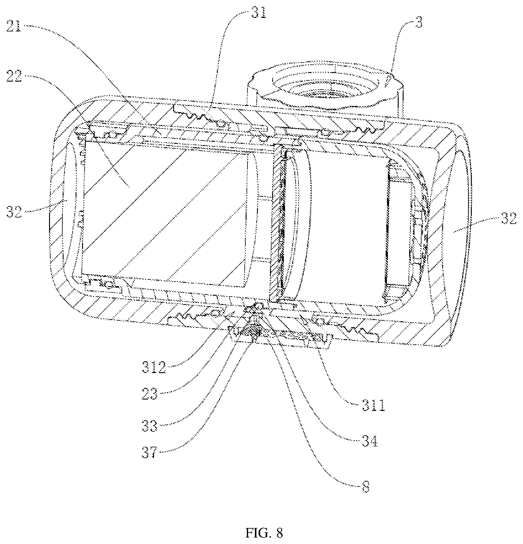 Patent US12090429 Figure 8 – Filter device, faucet water purifier and spraying process thereof