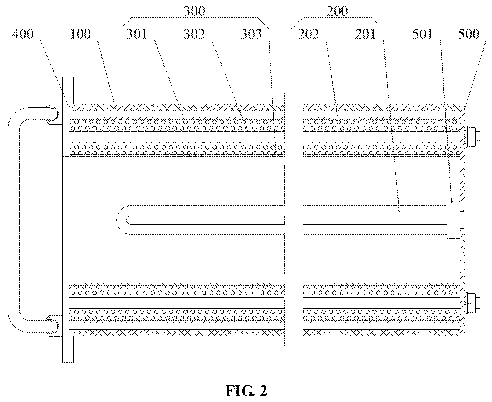Patent US12090440 Figure 2 – Filter element for coupling adsorption and regeneration of volatile organic compounds and purification device