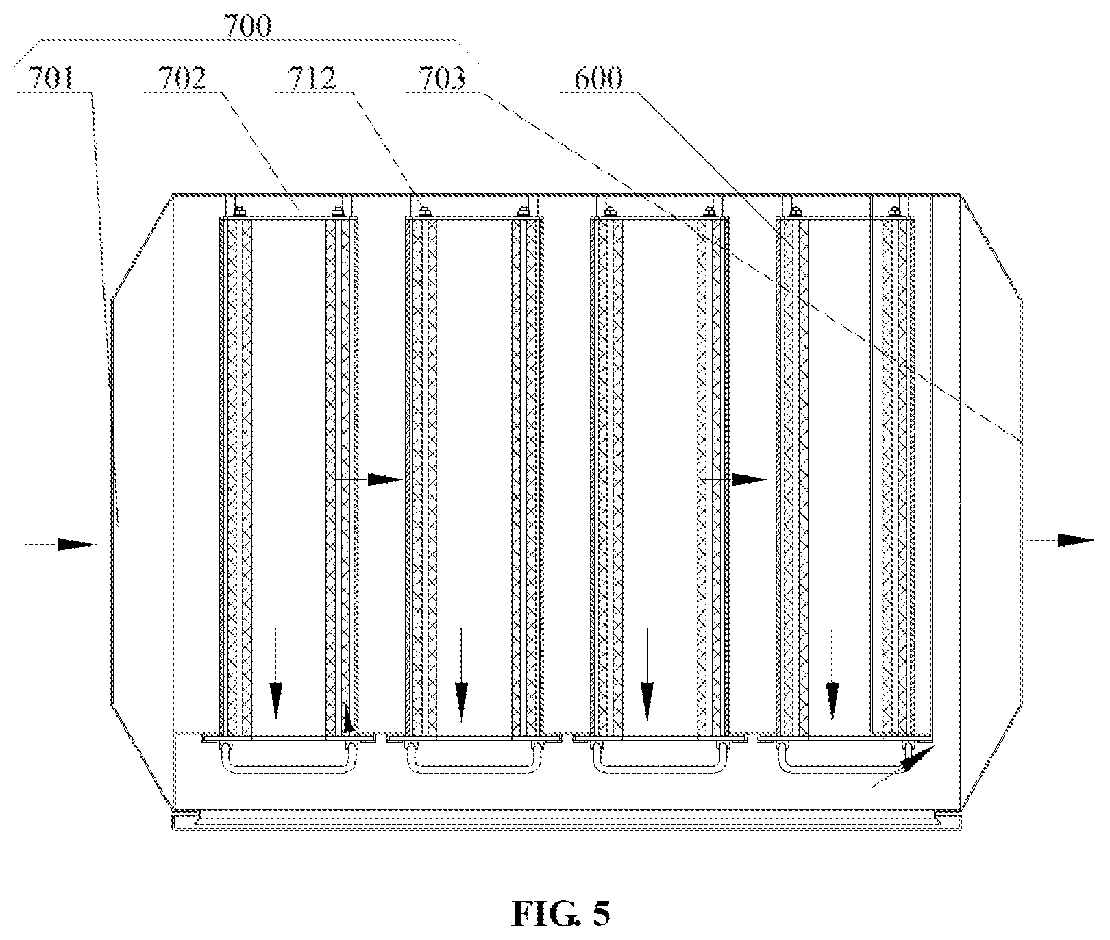 Patent US12090440 Figure 5 – Filter element for coupling adsorption and regeneration of volatile organic compounds and purification device
