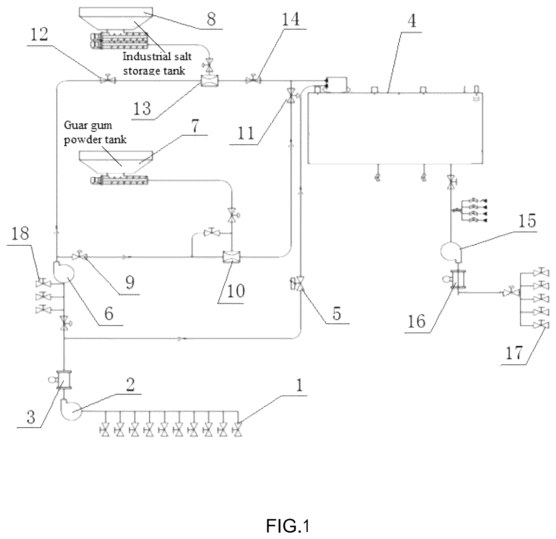 Patent US12090452 Figure 1 – Fracturing fluid mixing equipment