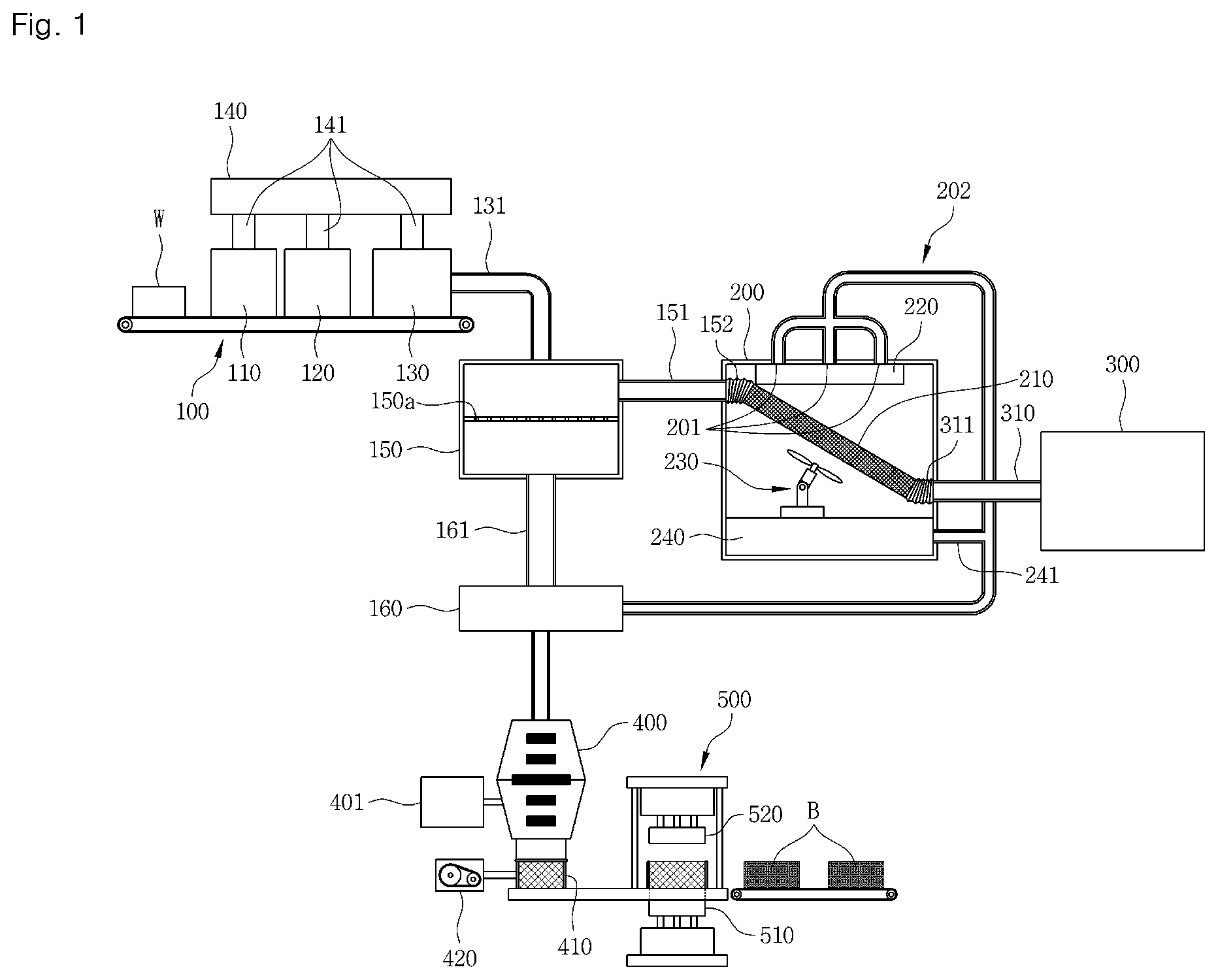 Patent US12090490 — Apparatus for processing waste battery — Figure 1
