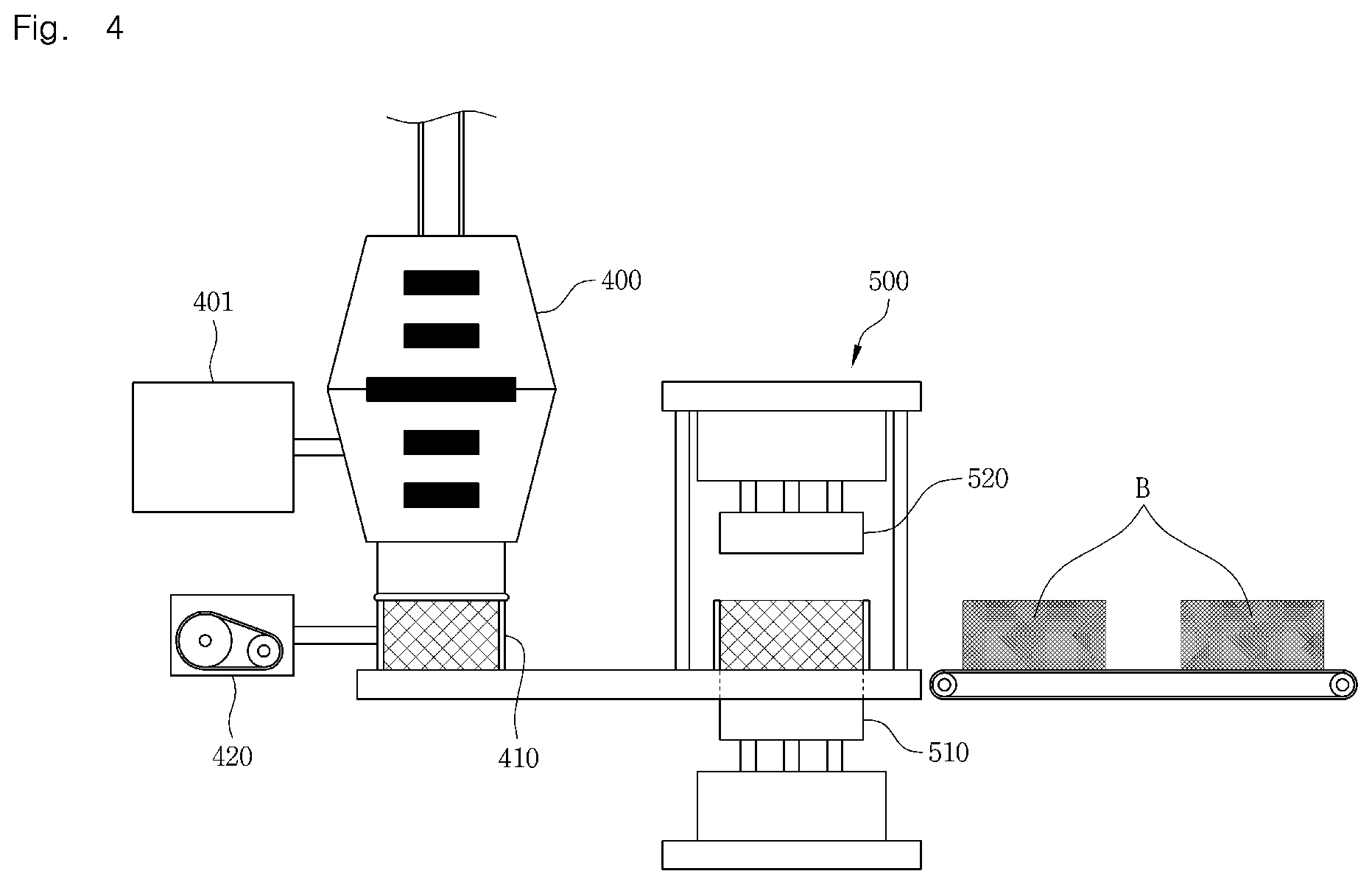 Patent US12090490 Figure 4 – Apparatus for processing waste battery