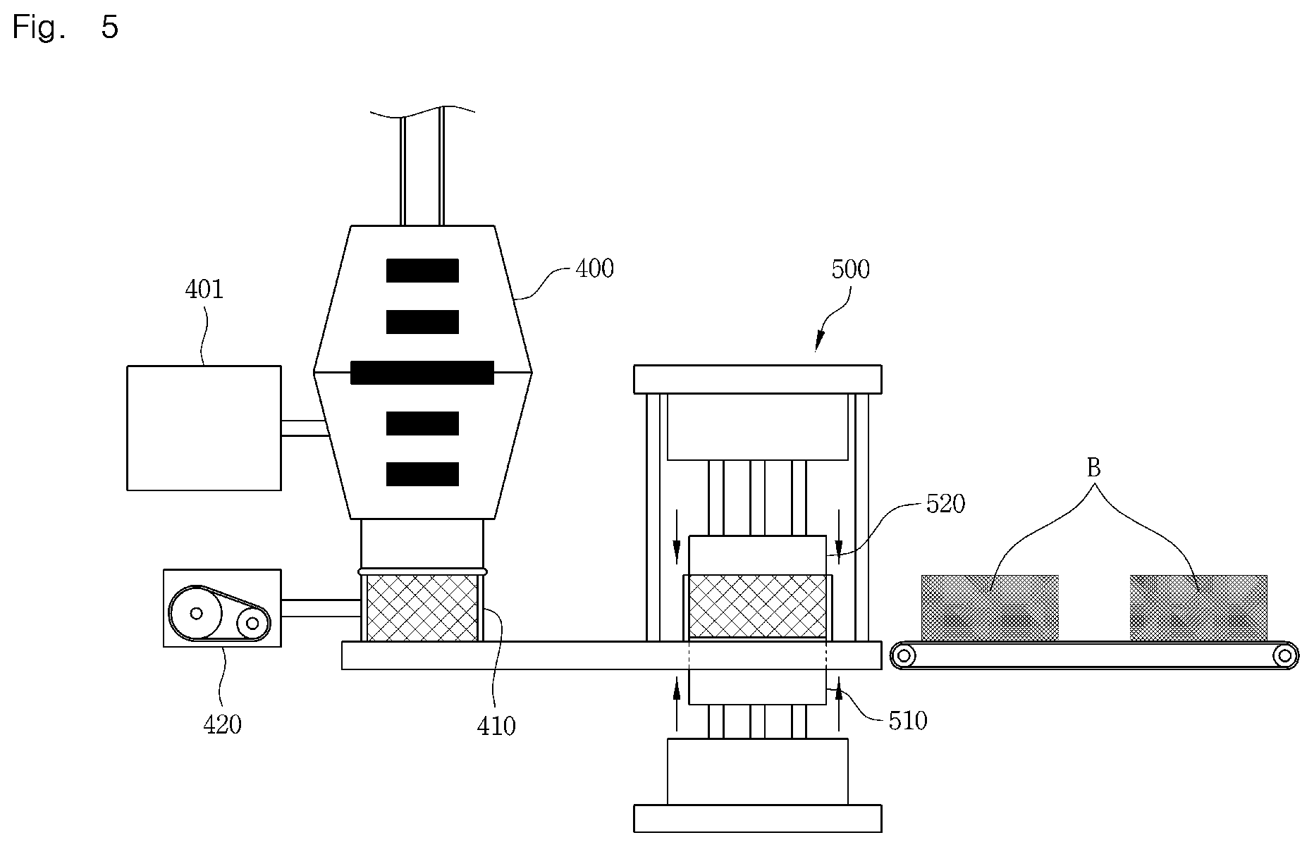 Patent US12090490 Figure 5 – Apparatus for processing waste battery