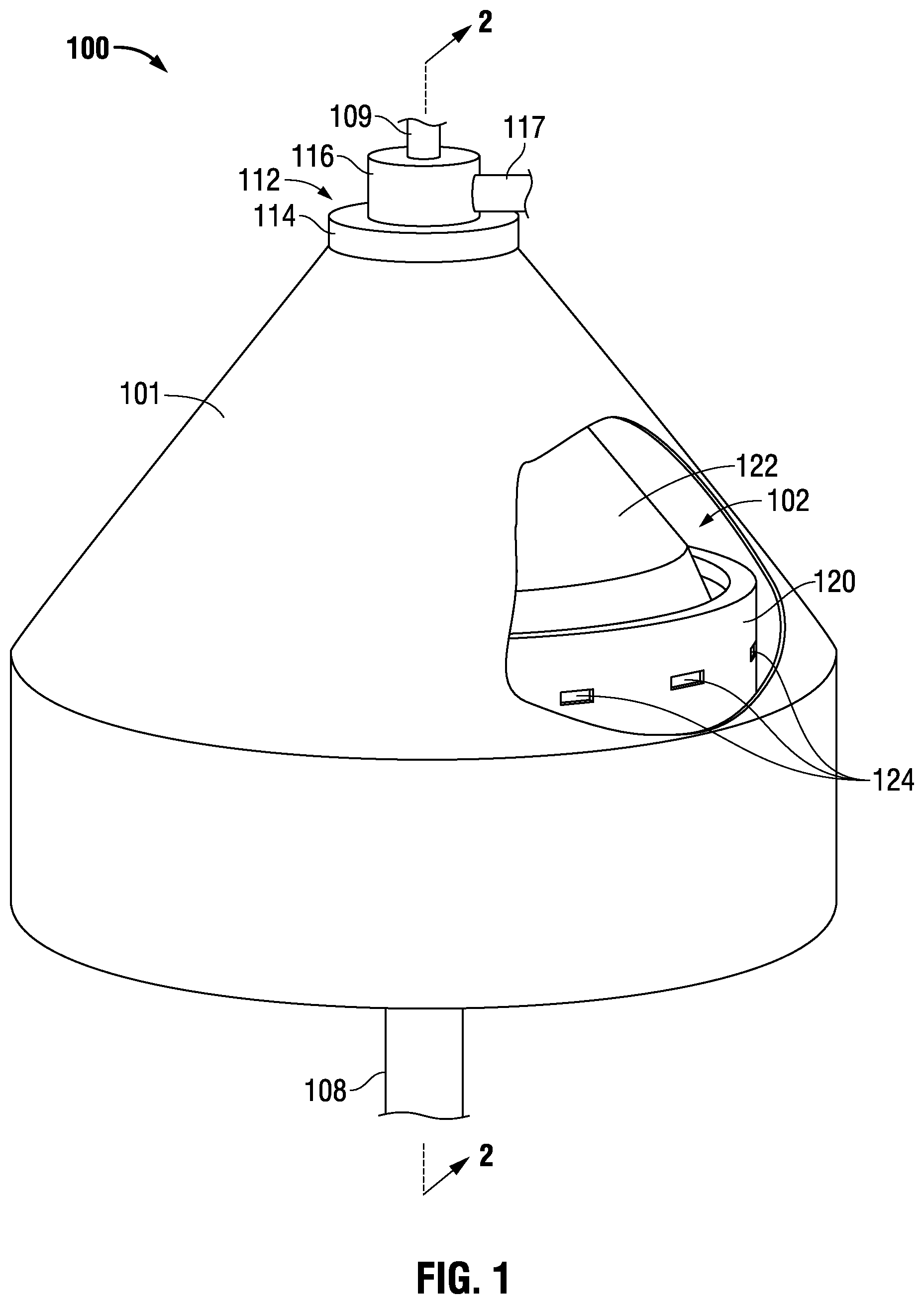 Patent US12090491 Figure 1 – Centrifugal separators and separation methods providing intermediate material ejection control