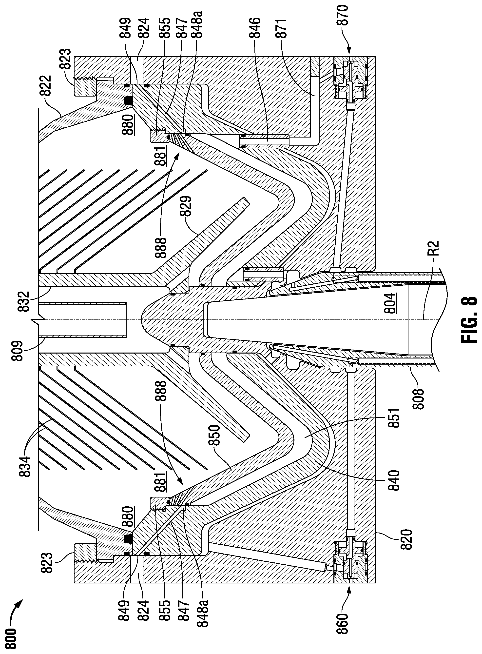 Patent US12090491 Figure 8 – Centrifugal separators and separation methods providing intermediate material ejection control