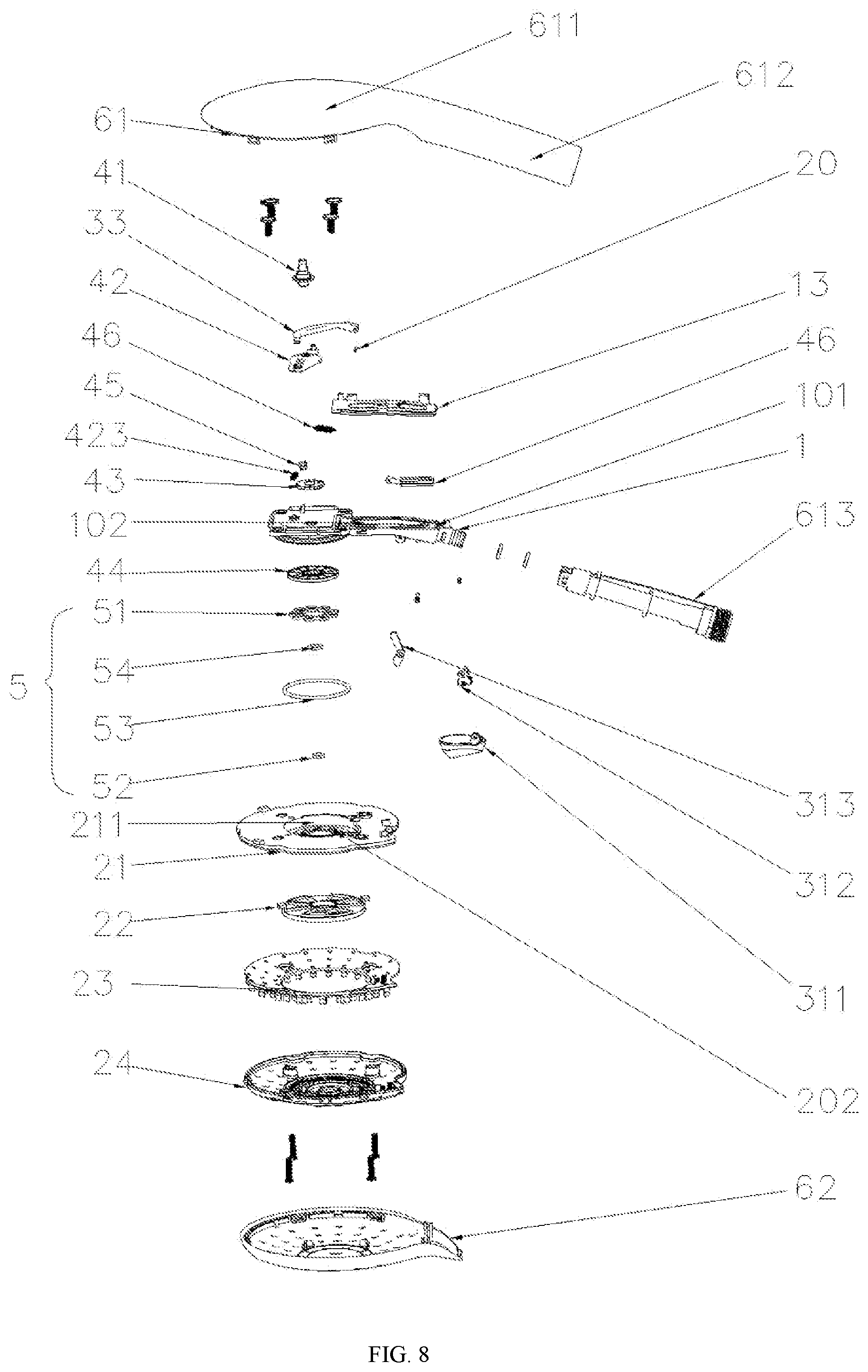 Patent US12090496 Figure 5 – Waterway switching structure for multifunctional shower head and multifunctional shower head including same