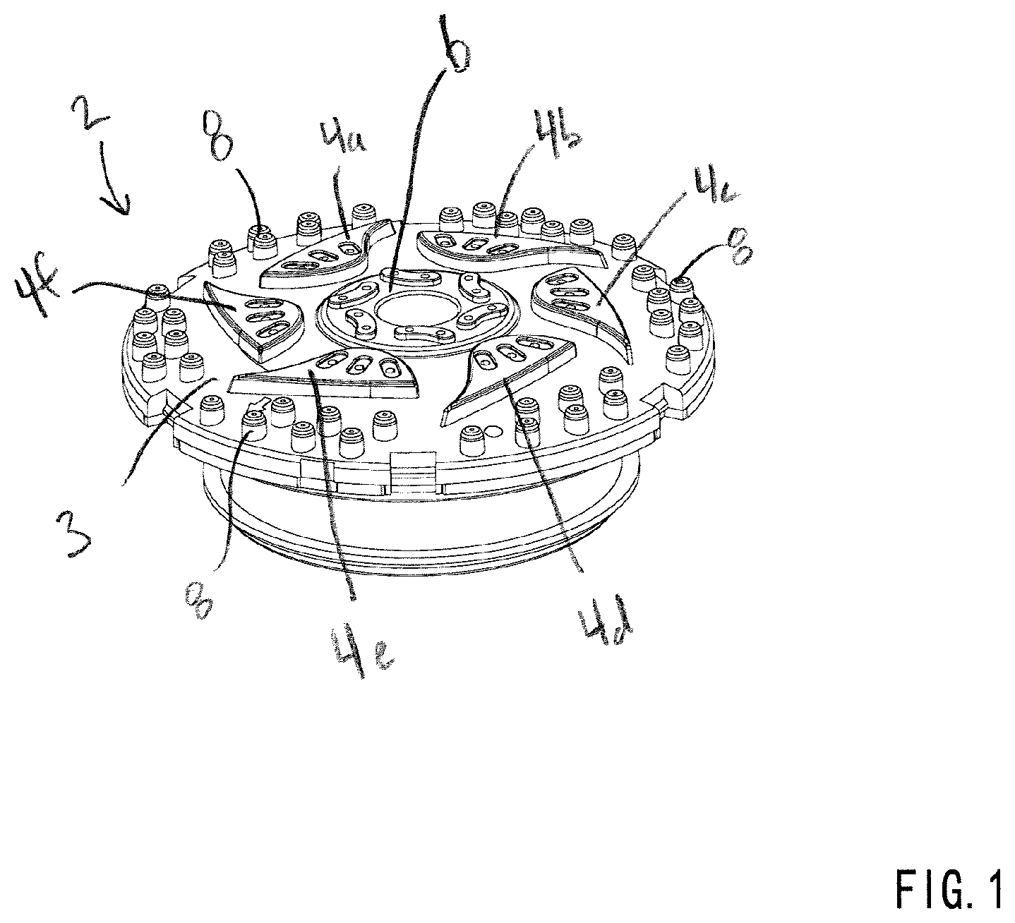 Patent US12090497 — Showerhead with multiple pairs of nozzles that actuate sequentially in a loop — Figure 1