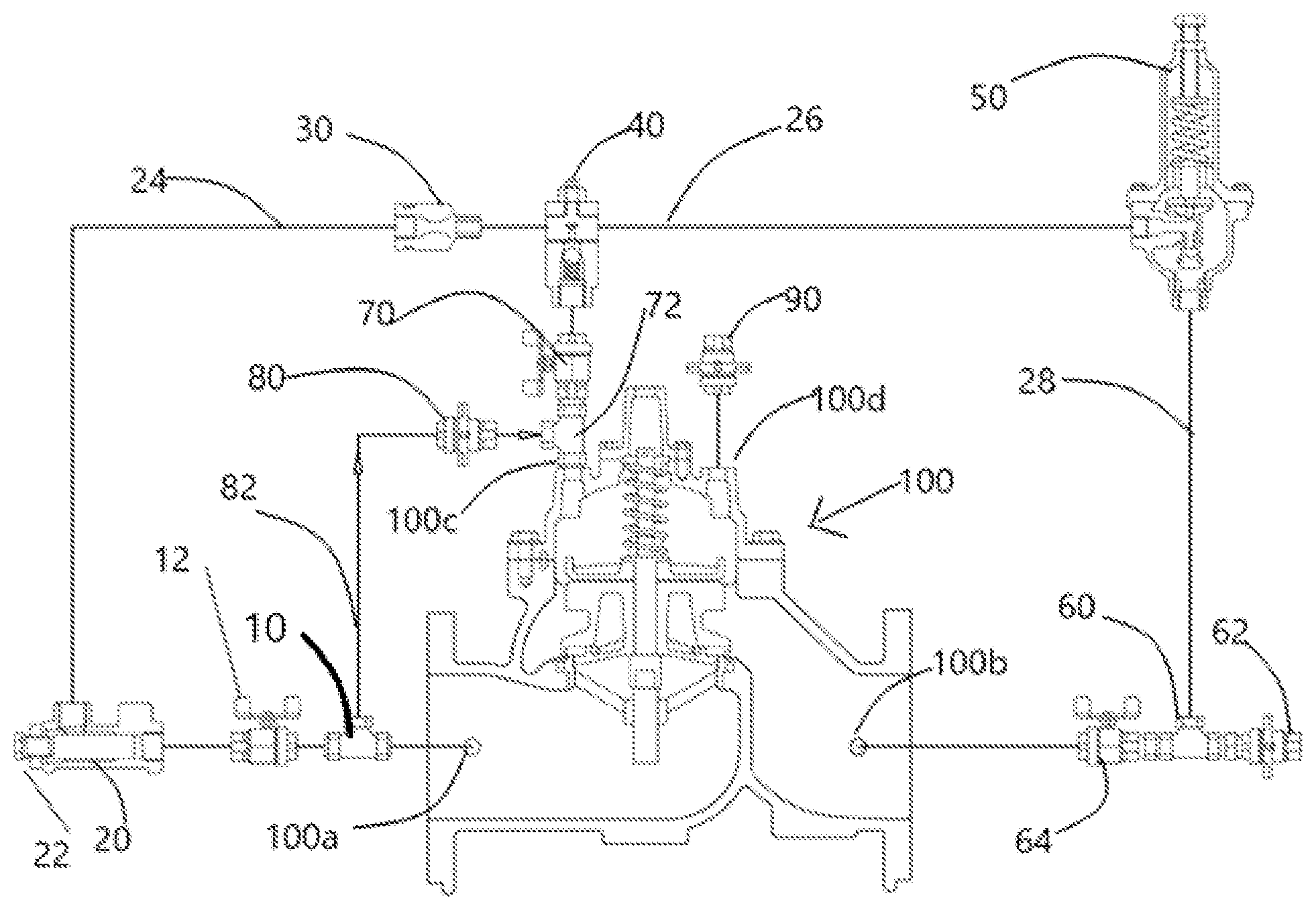 Patent US12090530 Figure 1 – Pilot system for flushing an automatic maintenance valve