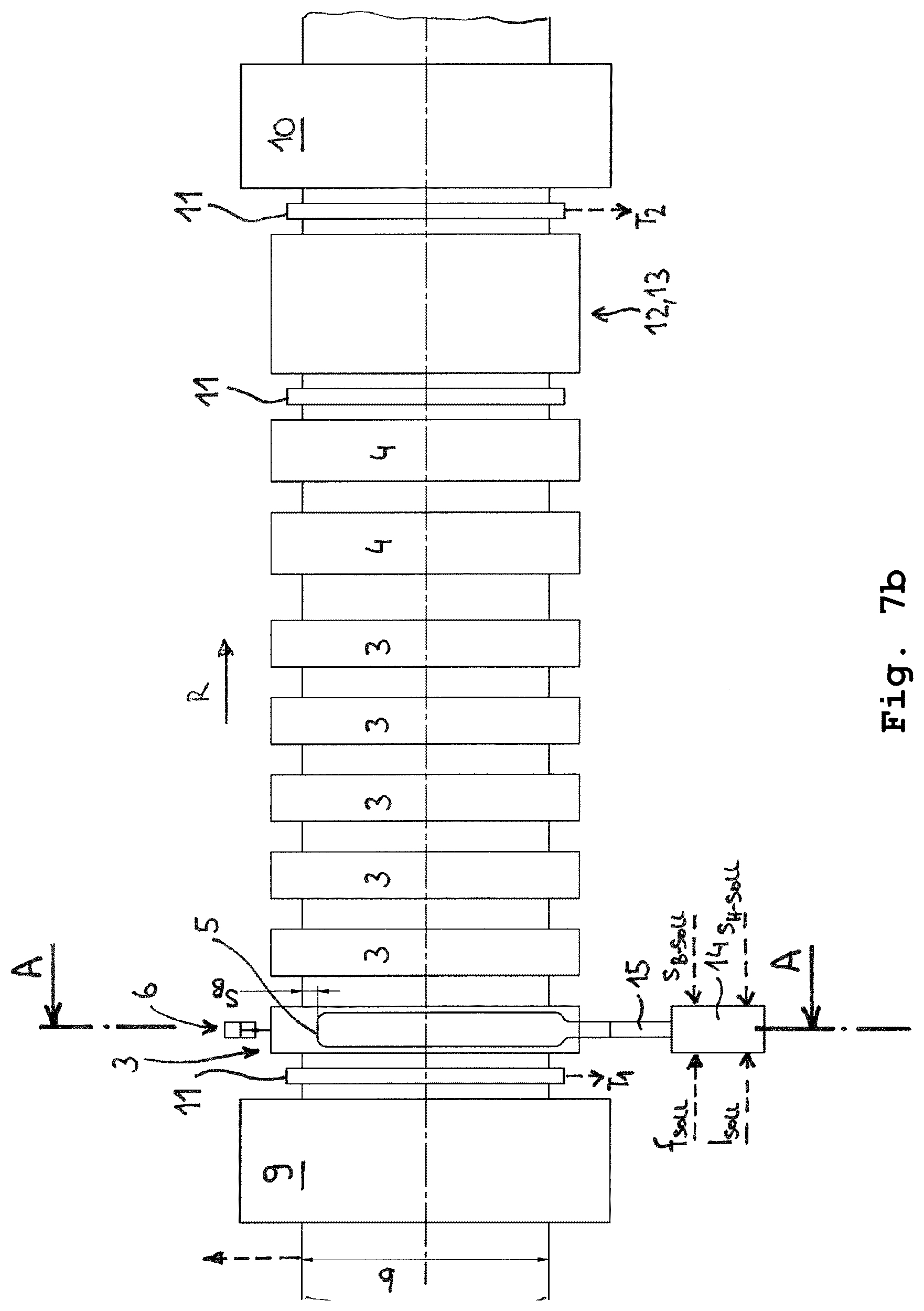 Patent US12090535 Figure 5 – Heating device for the inductive heating of a flat steel strip in a hot rolling mill