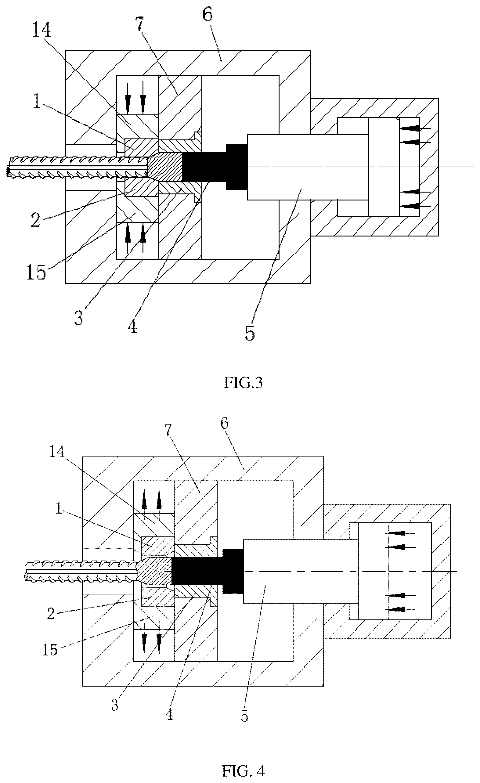 Patent US12090544 Figure 2 – Rebar upsetting process and rebar upset forging machine