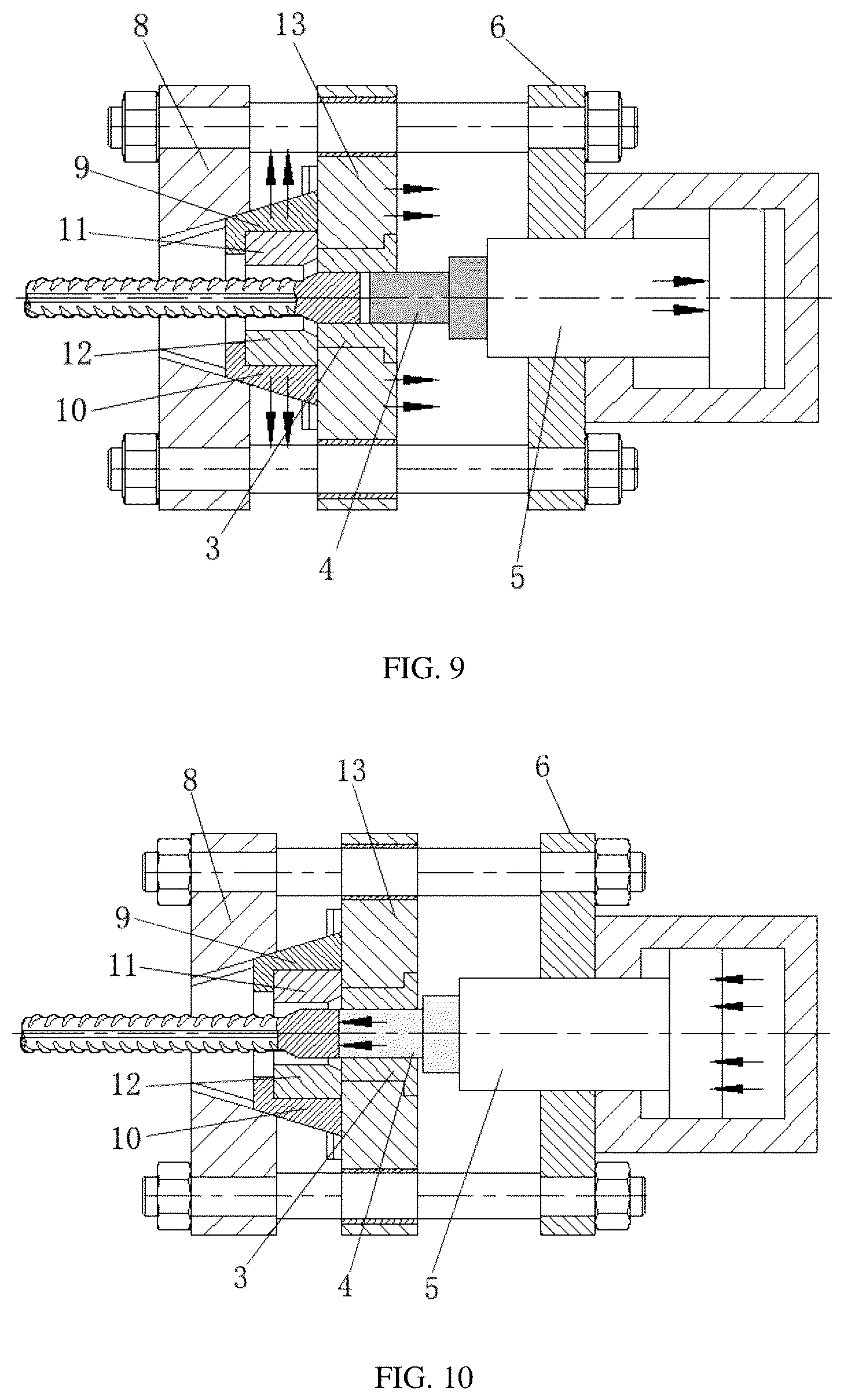 Patent US12090544 Figure 5 – Rebar upsetting process and rebar upset forging machine