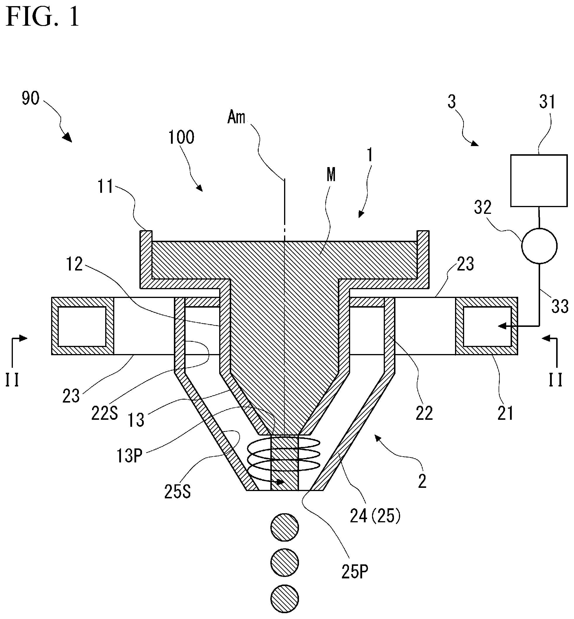 Patent US12090555 Figure 1 – Atomizer nozzle, atomizing device, method for producing metal powder, and metal powder