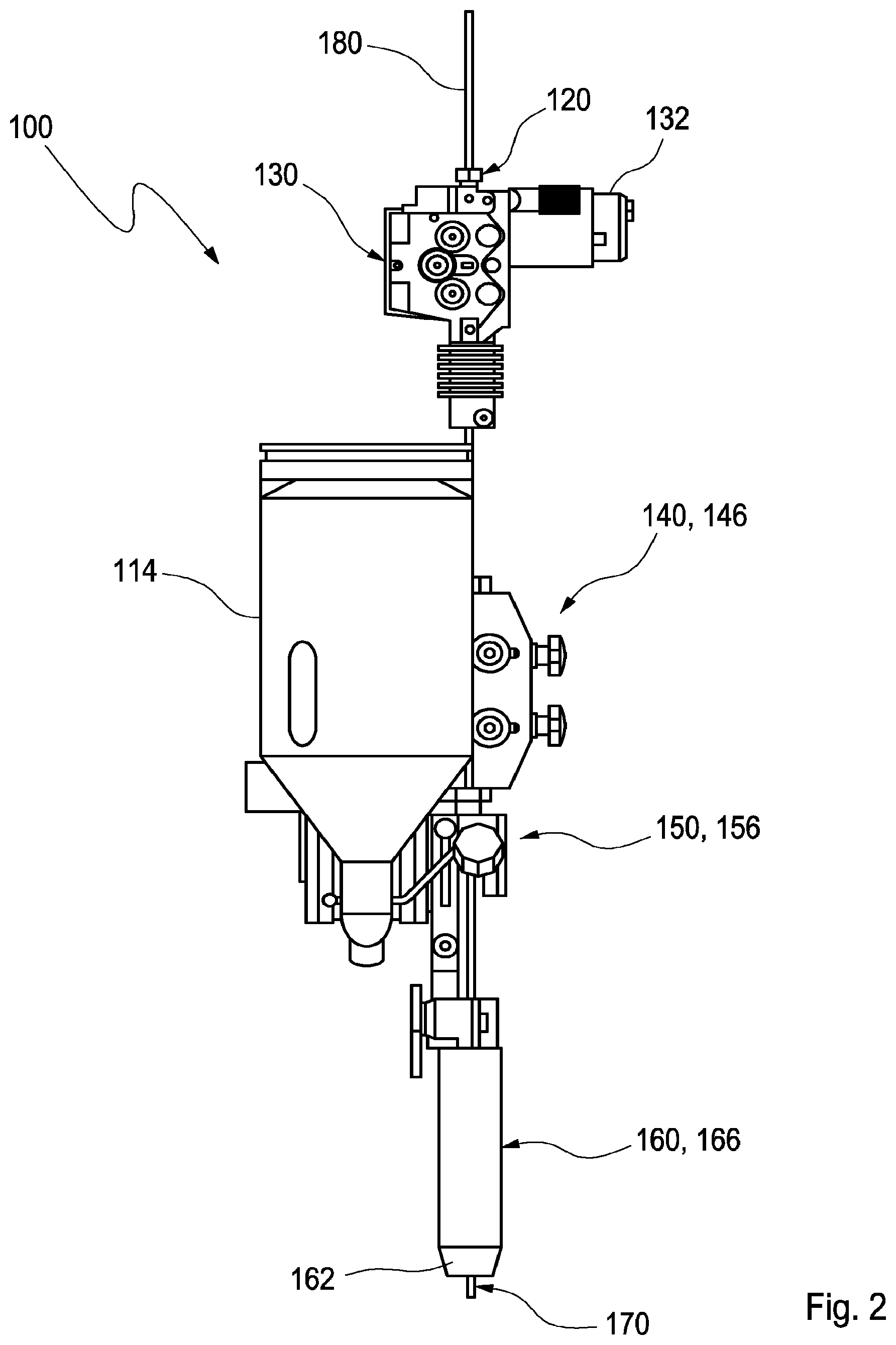 Patent US12090584 Figure 2 – Welding head and welding head assembly for an arc-welding system