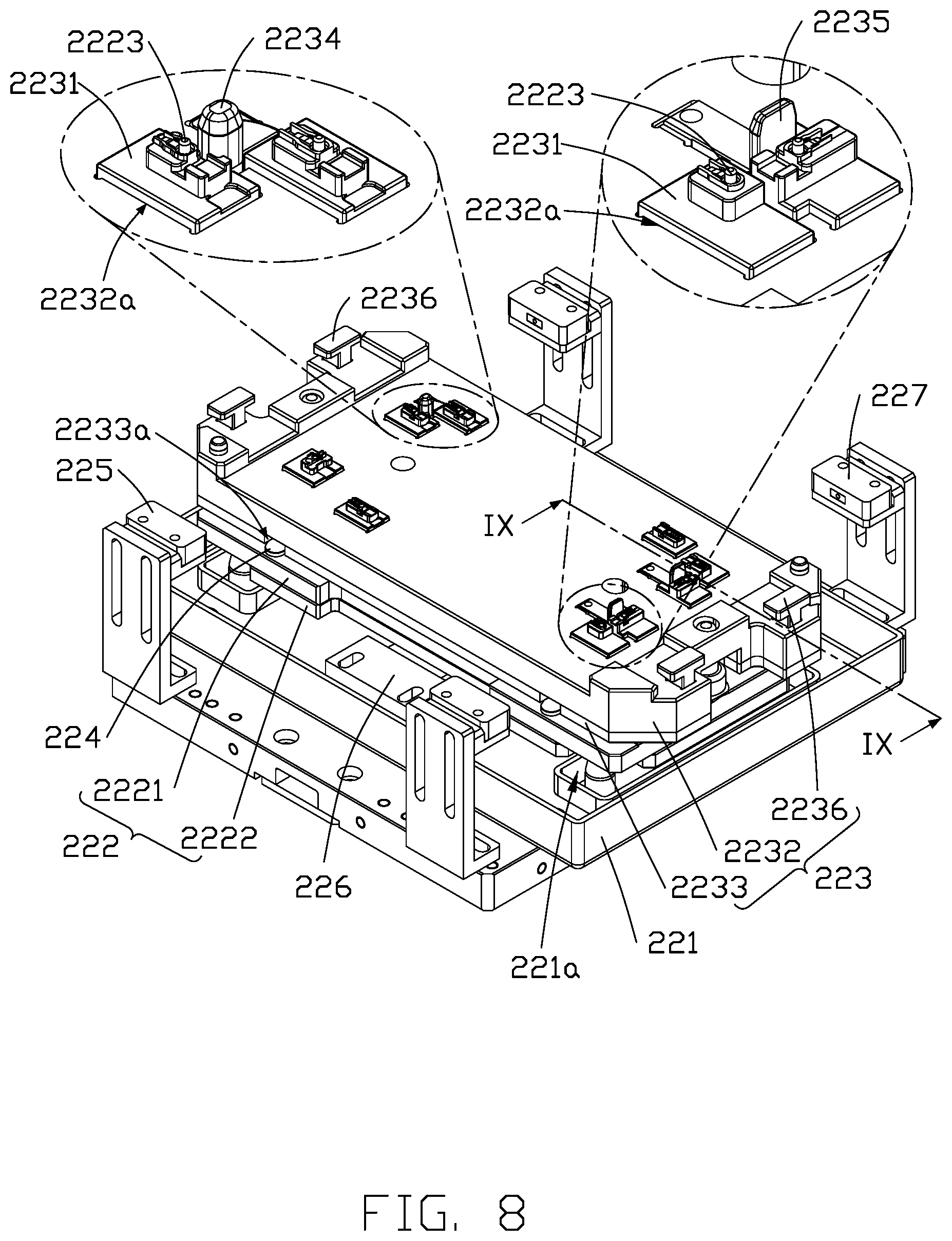 Patent US12090588 Figure 8 – Automatic locking device and assembling apparatus therewith