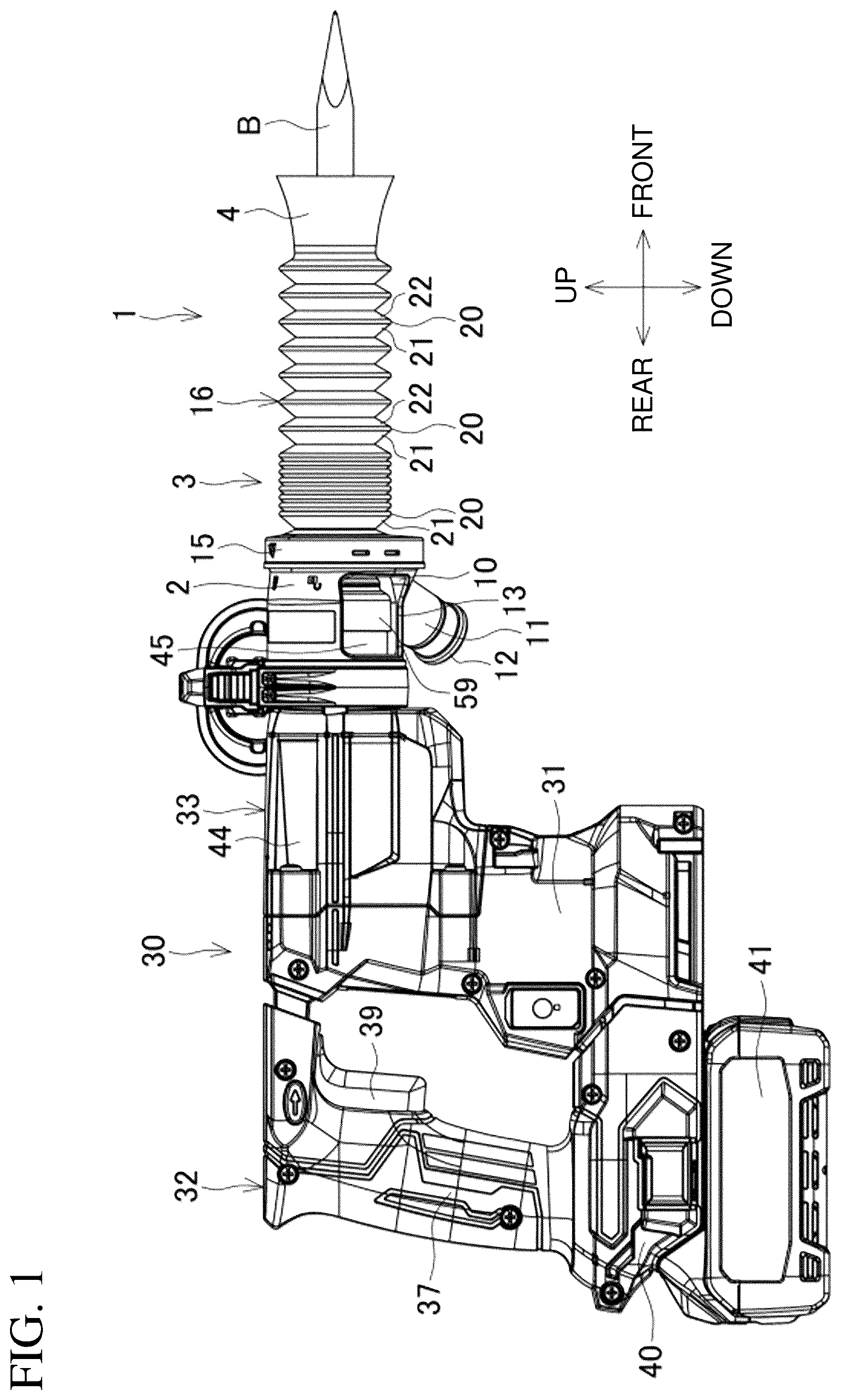 Patent US12090591 Figure 1 – Dust collection cup and power tool