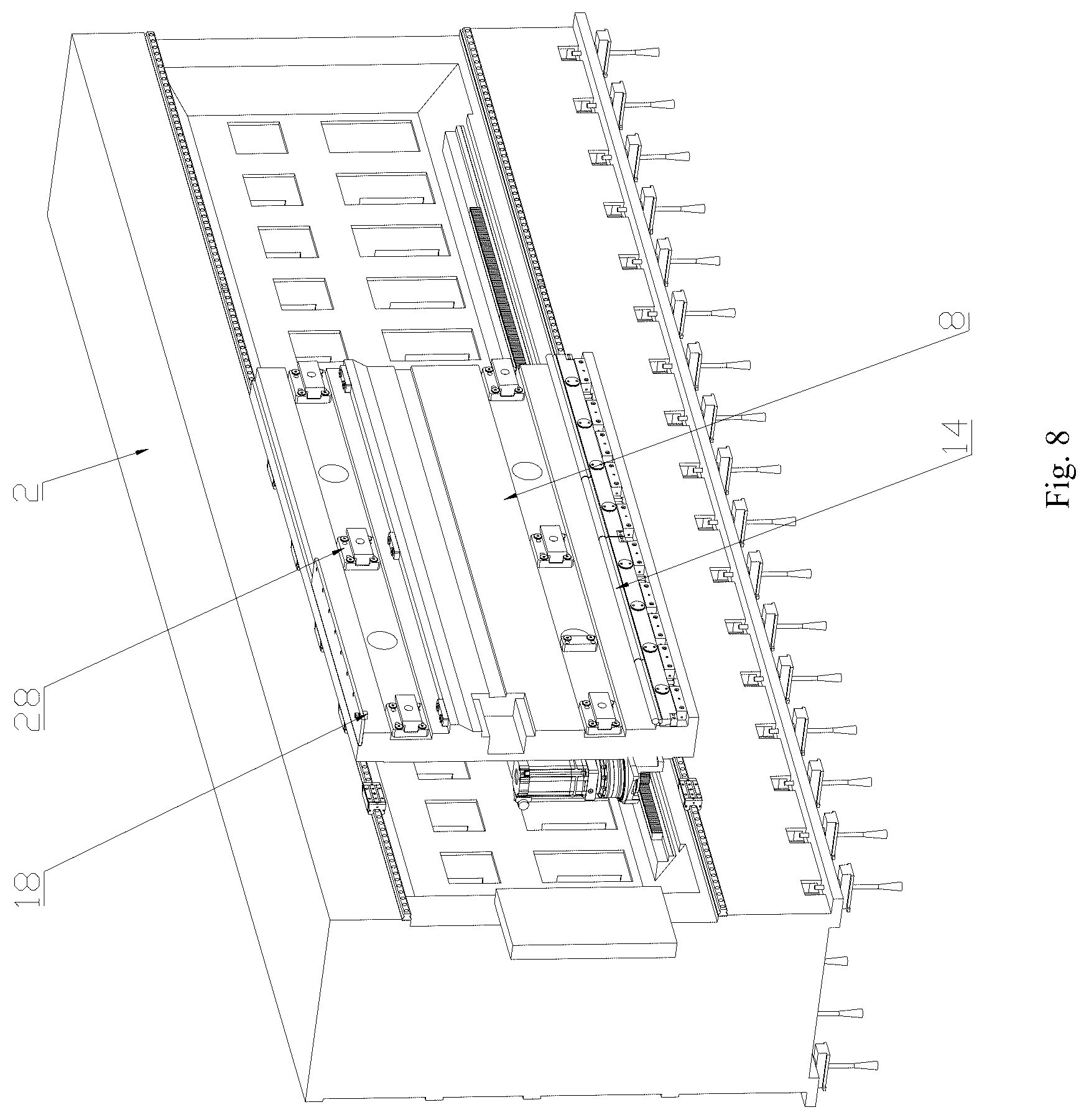 Patent US12090595 Figure 5 – Horizontal five-axis plate conversion machining center