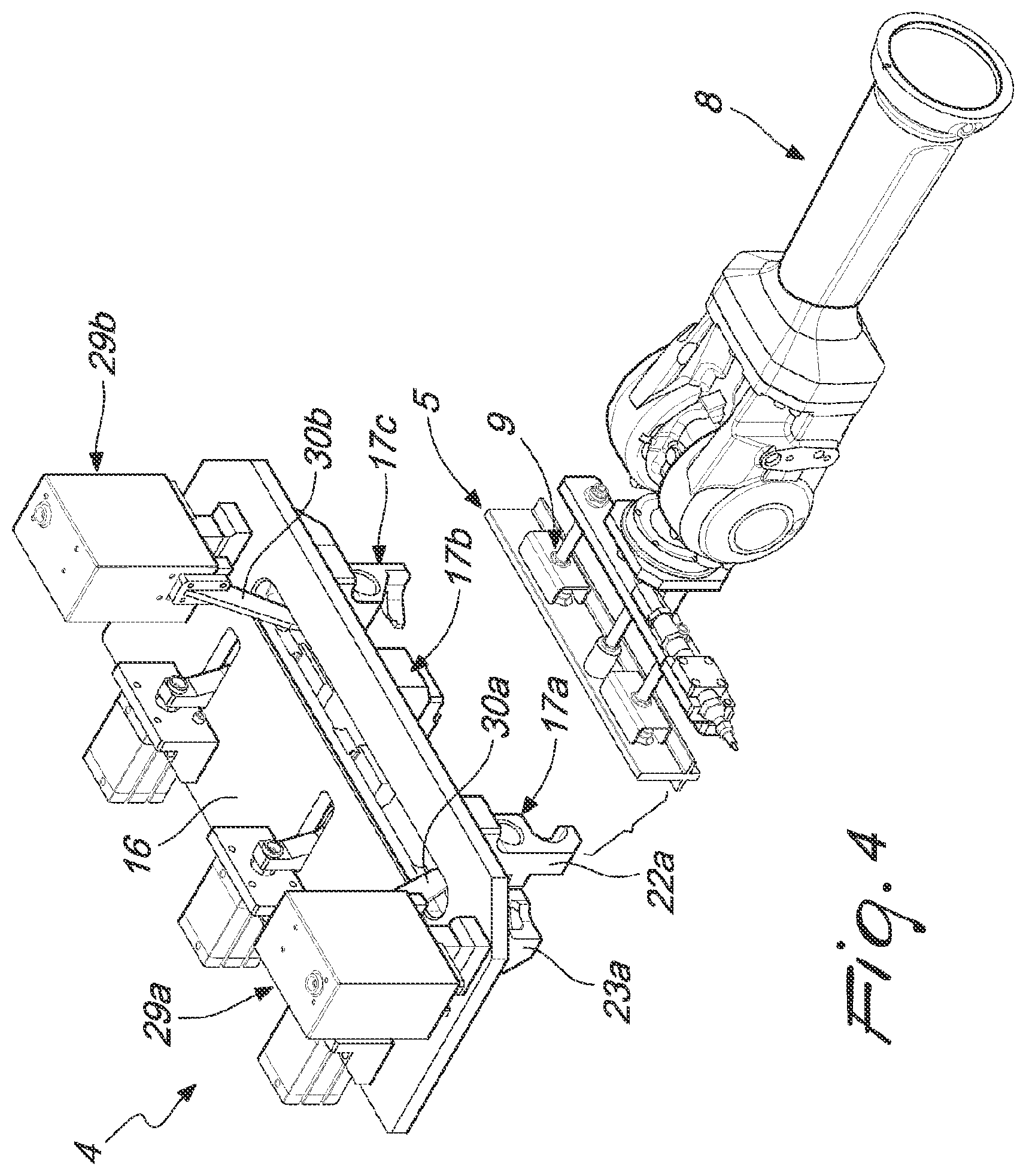 Patent US12090597 Figure 4 – Machining center equipped with device for mounting on a clamp parts or profiles to be worked