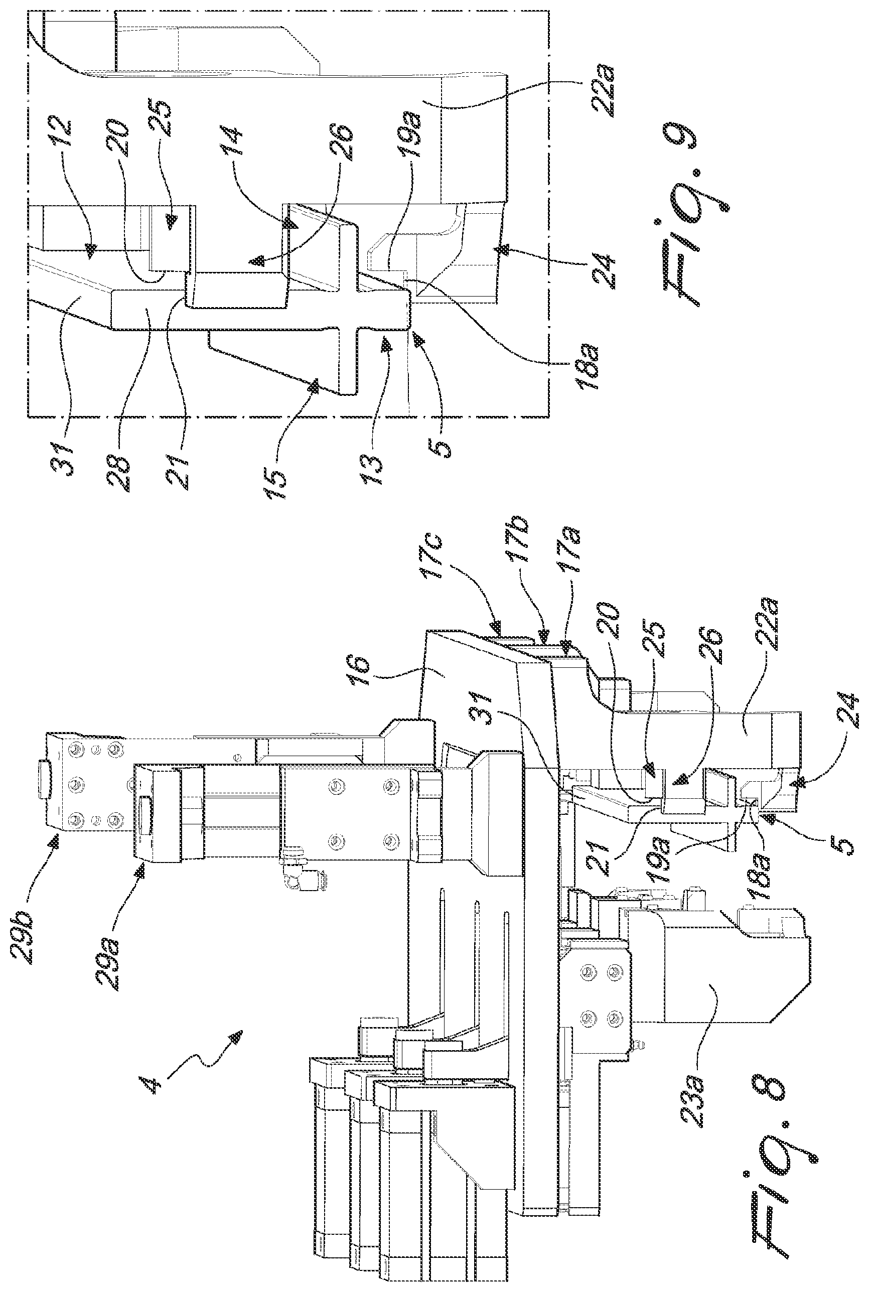 Patent US12090597 Figure 7 – Machining center equipped with device for mounting on a clamp parts or profiles to be worked