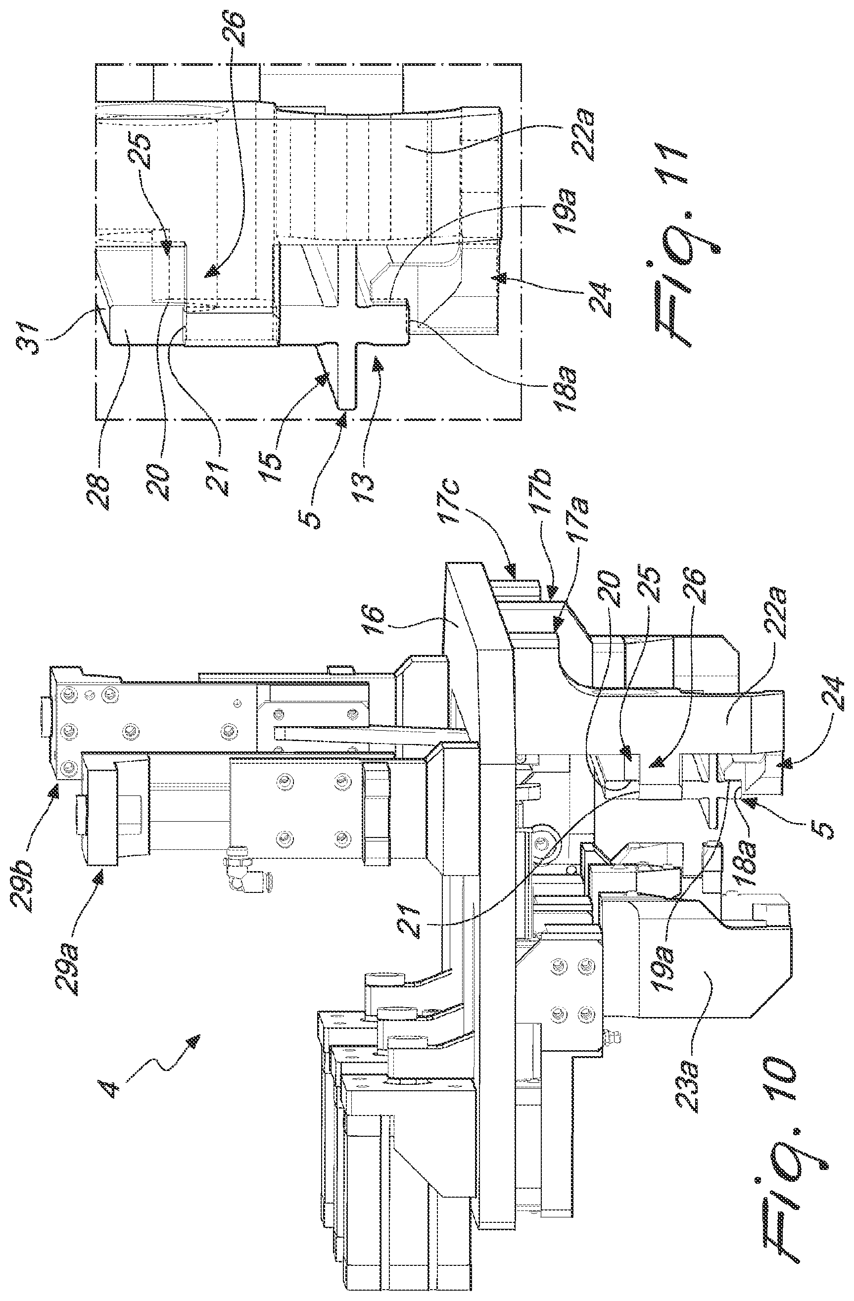 Patent US12090597 Figure 8 – Machining center equipped with device for mounting on a clamp parts or profiles to be worked